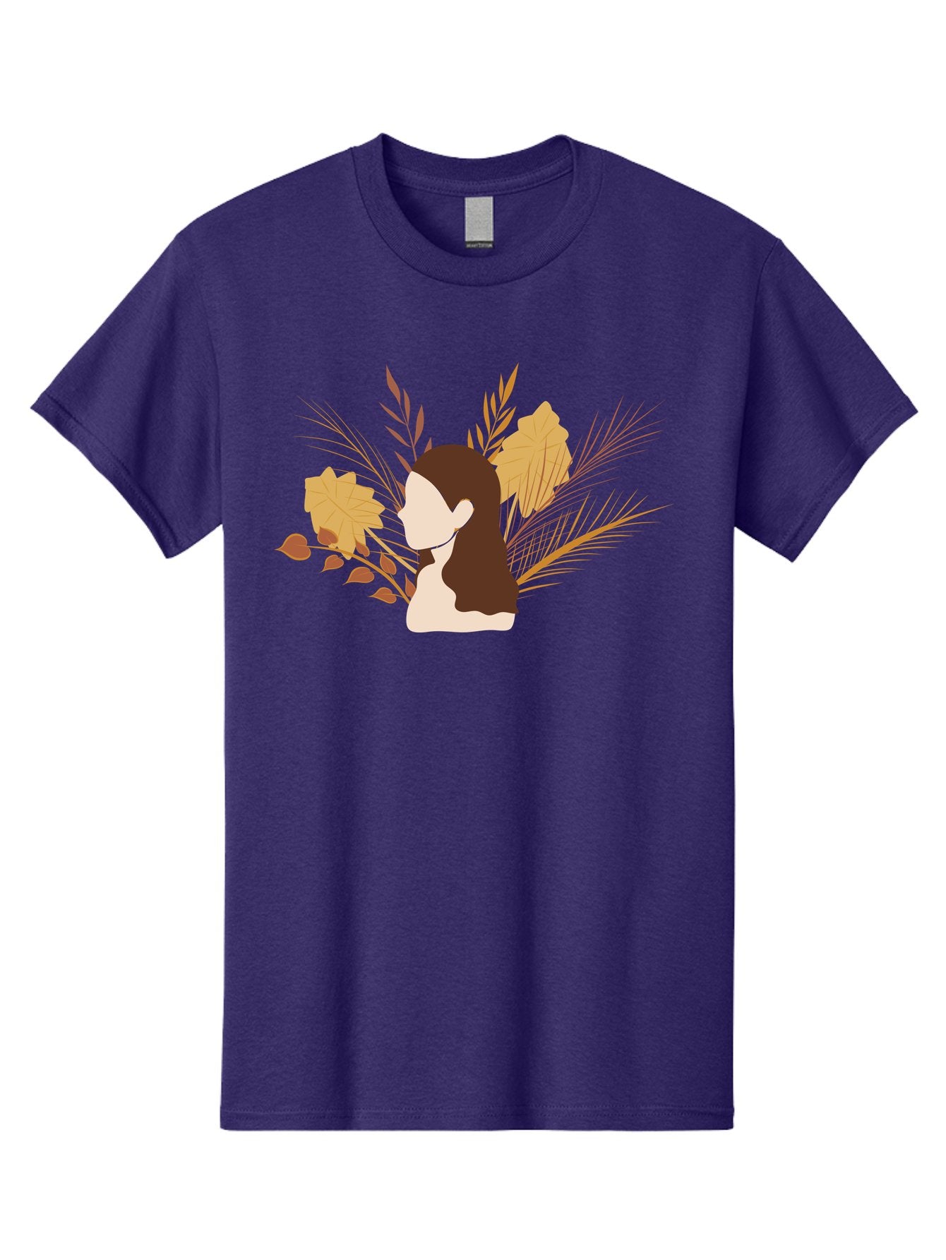 Woman-With-Leaves-2 Men'S Graphic Tee, 100% Cotton, Comfortable Casual Summer Wear, Machine Washable, Woman With Long Hair, Autumn Leaves, Fall Foliage, Nature-Inspired Design, Earthy Tones, Female Figure, Leaves Blowing, Serene Atmosphere, Aae077 5