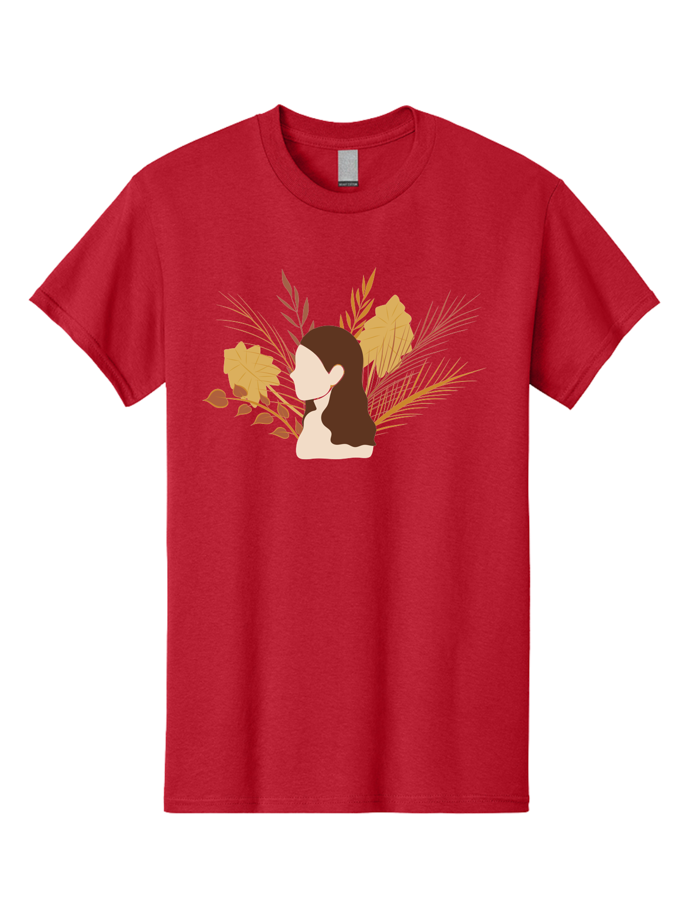 Woman-With-Leaves-2 Men'S Graphic Tee, 100% Cotton, Comfortable Casual Summer Wear, Machine Washable, Woman With Long Hair, Autumn Leaves, Fall Foliage, Nature-Inspired Design, Earthy Tones, Female Figure, Leaves Blowing, Serene Atmosphere, Aae077