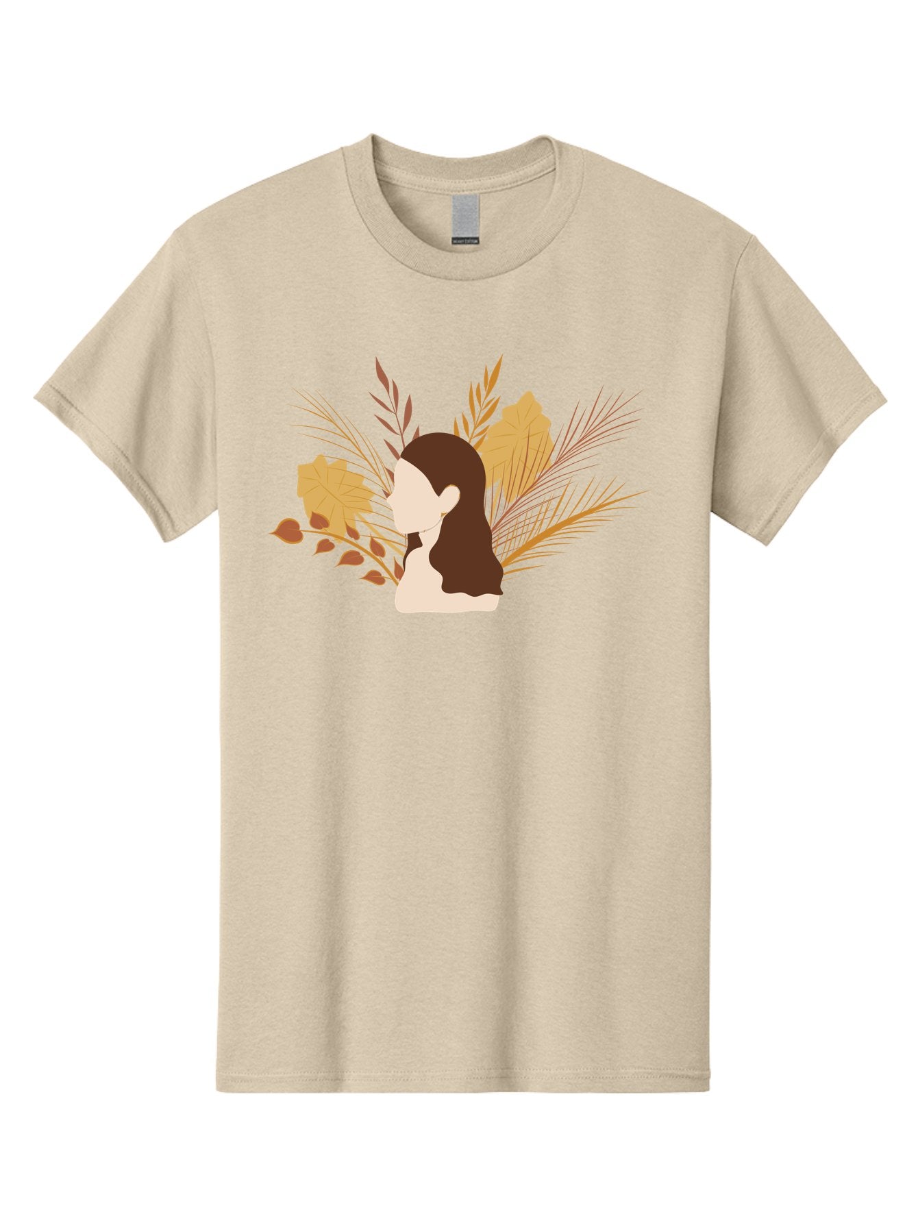 Woman-With-Leaves-2 Men'S Graphic Tee, 100% Cotton, Comfortable Casual Summer Wear, Machine Washable, Woman With Long Hair, Autumn Leaves, Fall Foliage, Nature-Inspired Design, Earthy Tones, Female Figure, Leaves Blowing, Serene Atmosphere, Aae077 7