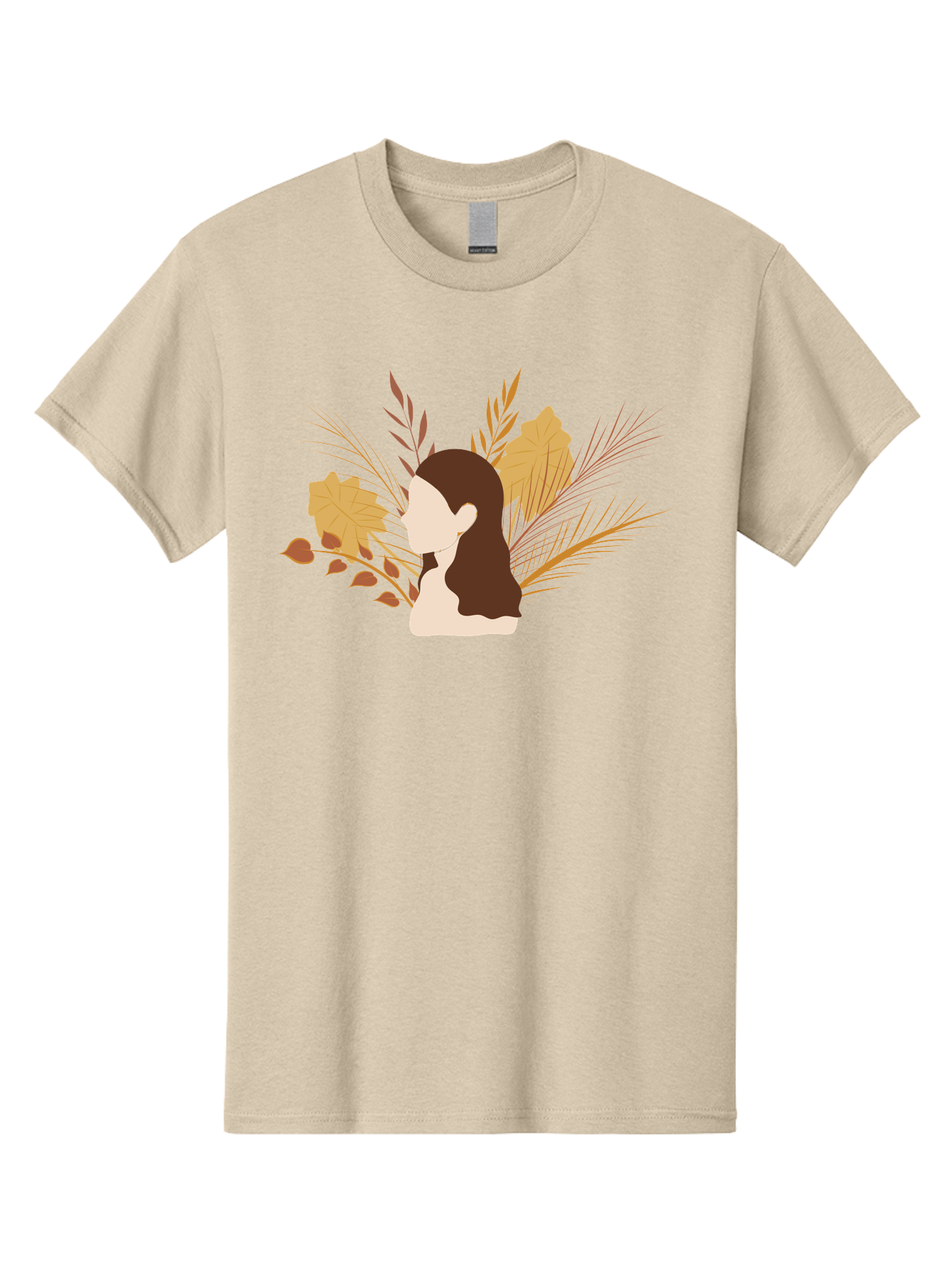 Woman-With-Leaves-2 Men'S Graphic Tee, 100% Cotton, Comfortable Casual Summer Wear, Machine Washable, Woman With Long Hair, Autumn Leaves, Fall Foliage, Nature-Inspired Design, Earthy Tones, Female Figure, Leaves Blowing, Serene Atmosphere, Aae077 25