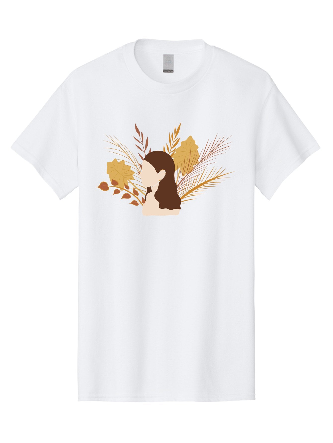 Woman-With-Leaves-2 Men'S Graphic Tee, 100% Cotton, Comfortable Casual Summer Wear, Machine Washable, Woman With Long Hair, Autumn Leaves, Fall Foliage, Nature-Inspired Design, Earthy Tones, Female Figure, Leaves Blowing, Serene Atmosphere, Aae077