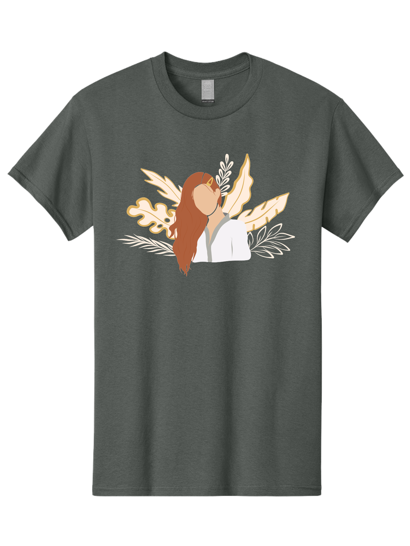 Woman-With-Leaves Men'S Graphic Tee, 100% Cotton, Comfortable Casual Summer Wear, Machine Washable, Woman With Long Hair, Leaves Surrounding Face, Minimalist Illustration, Simple Shapes, Natural Elements, Abstract Portrait, Modern Art, Aae078 17
