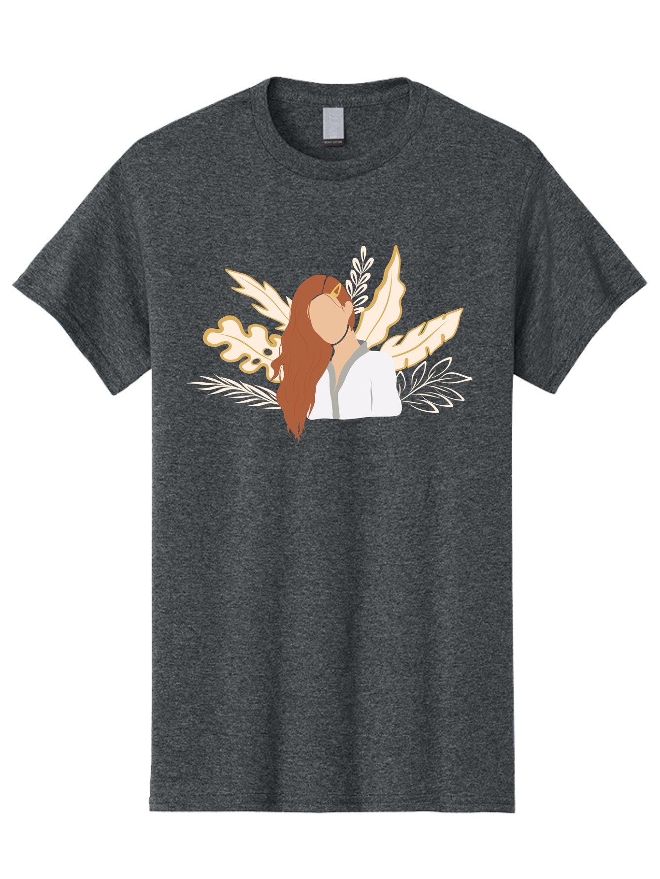 Woman-With-Leaves Men'S Graphic Tee, 100% Cotton, Comfortable Casual Summer Wear, Machine Washable, Woman With Long Hair, Leaves Surrounding Face, Minimalist Illustration, Simple Shapes, Natural Elements, Abstract Portrait, Modern Art, Aae078 11