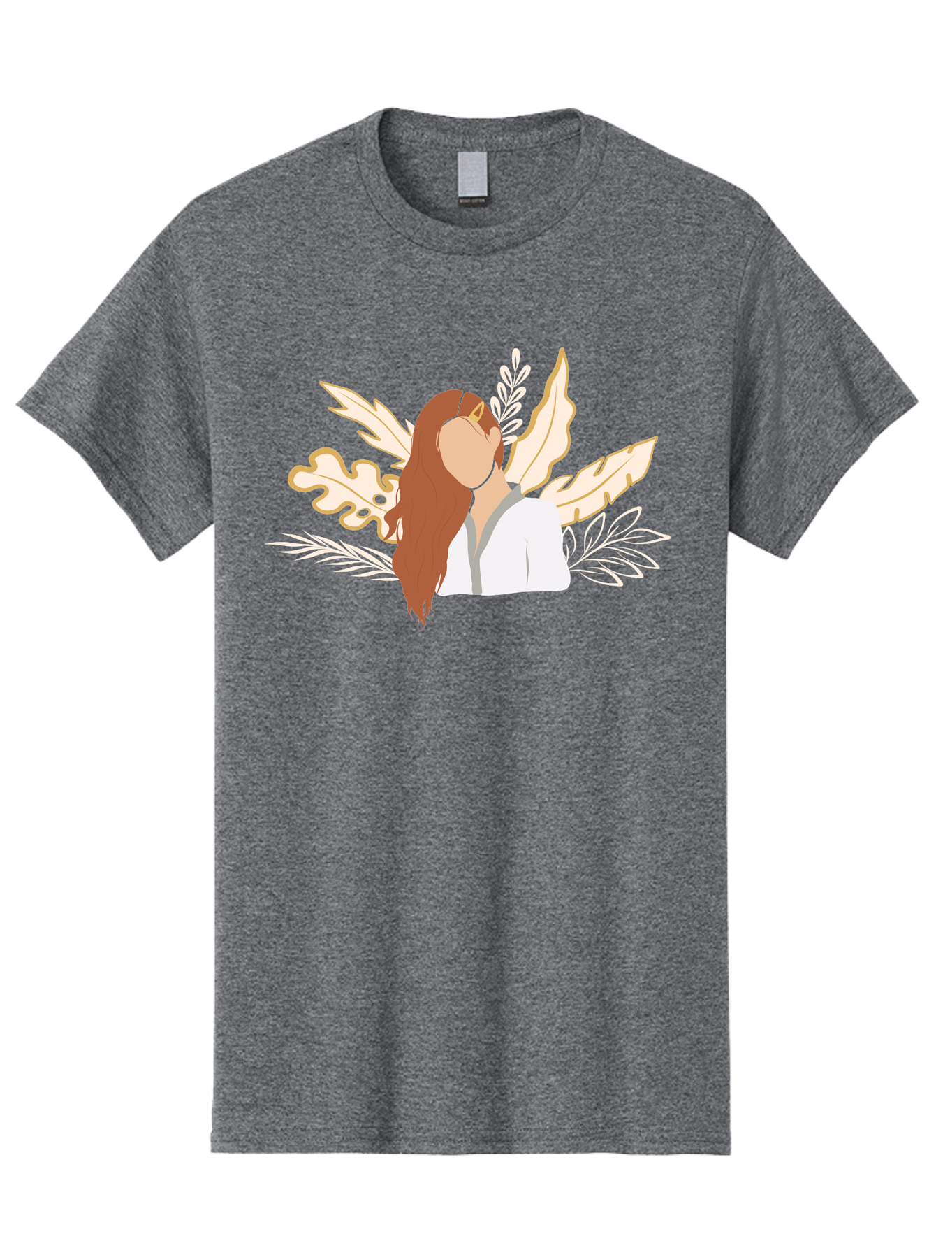 Woman-With-Leaves Men'S Graphic Tee, 100% Cotton, Comfortable Casual Summer Wear, Machine Washable, Woman With Long Hair, Leaves Surrounding Face, Minimalist Illustration, Simple Shapes, Natural Elements, Abstract Portrait, Modern Art, Aae078 3