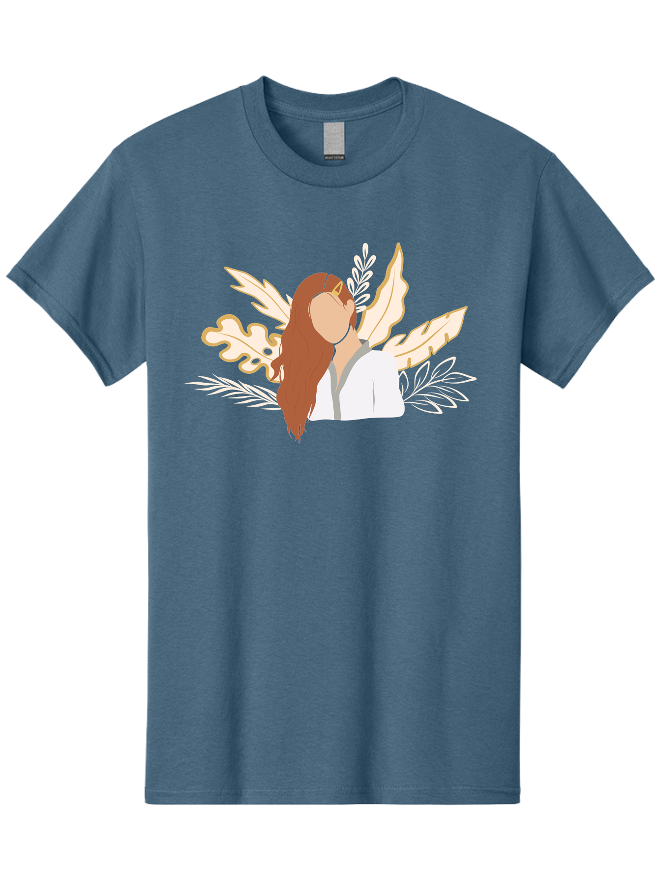 Woman-With-Leaves Men'S Graphic Tee, 100% Cotton, Comfortable Casual Summer Wear, Machine Washable, Woman With Long Hair, Leaves Surrounding Face, Minimalist Illustration, Simple Shapes, Natural Elements, Abstract Portrait, Modern Art, Aae078 29