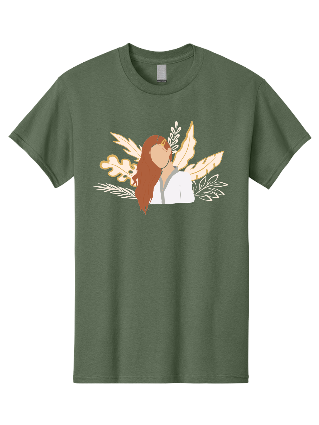 Woman-With-Leaves Men'S Graphic Tee, 100% Cotton, Comfortable Casual Summer Wear, Machine Washable, Woman With Long Hair, Leaves Surrounding Face, Minimalist Illustration, Simple Shapes, Natural Elements, Abstract Portrait, Modern Art, Aae078 21