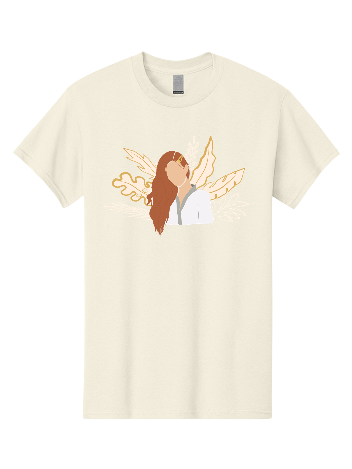 Woman-With-Leaves Men'S Graphic Tee, 100% Cotton, Comfortable Casual Summer Wear, Machine Washable, Woman With Long Hair, Leaves Surrounding Face, Minimalist Illustration, Simple Shapes, Natural Elements, Abstract Portrait, Modern Art, Aae078 11