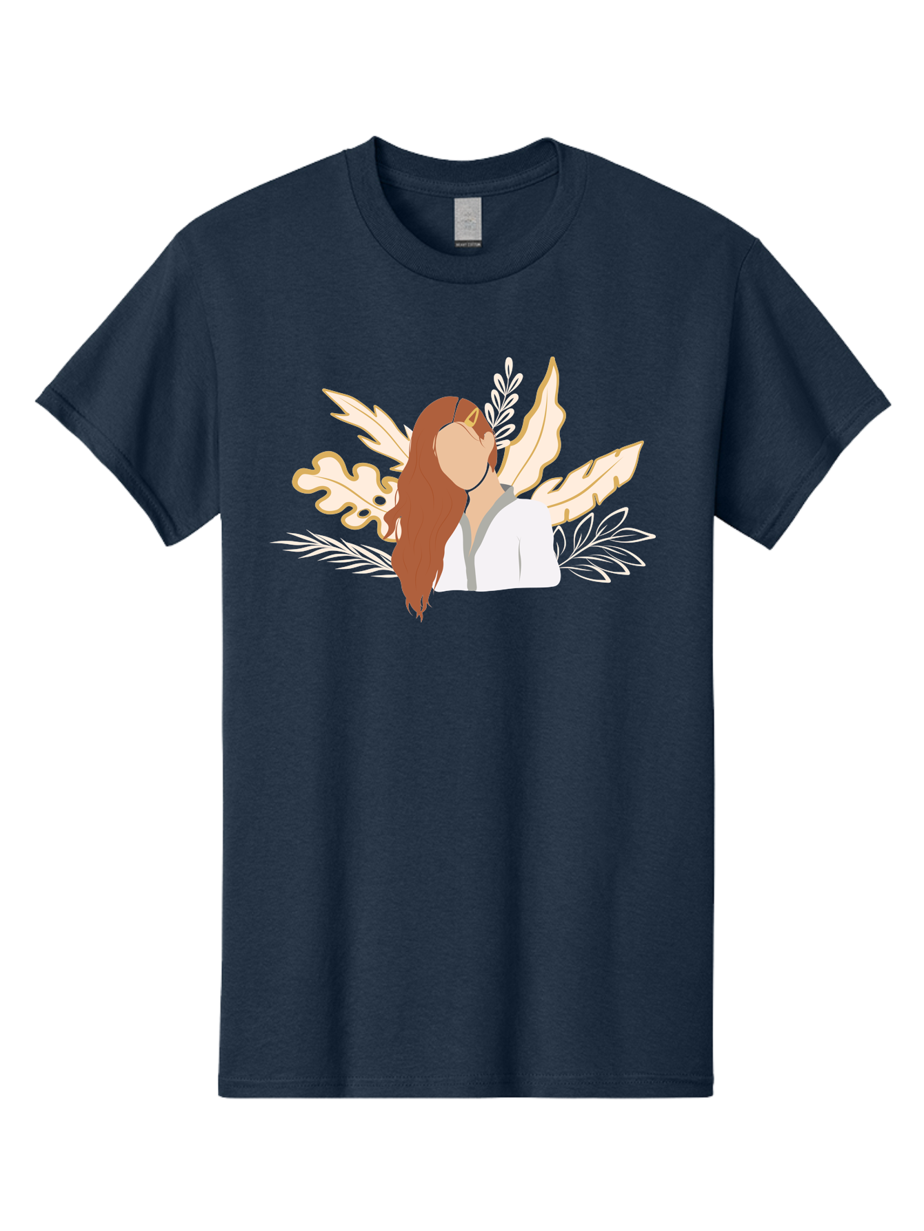 Woman-With-Leaves Men'S Graphic Tee, 100% Cotton, Comfortable Casual Summer Wear, Machine Washable, Woman With Long Hair, Leaves Surrounding Face, Minimalist Illustration, Simple Shapes, Natural Elements, Abstract Portrait, Modern Art, Aae078 13