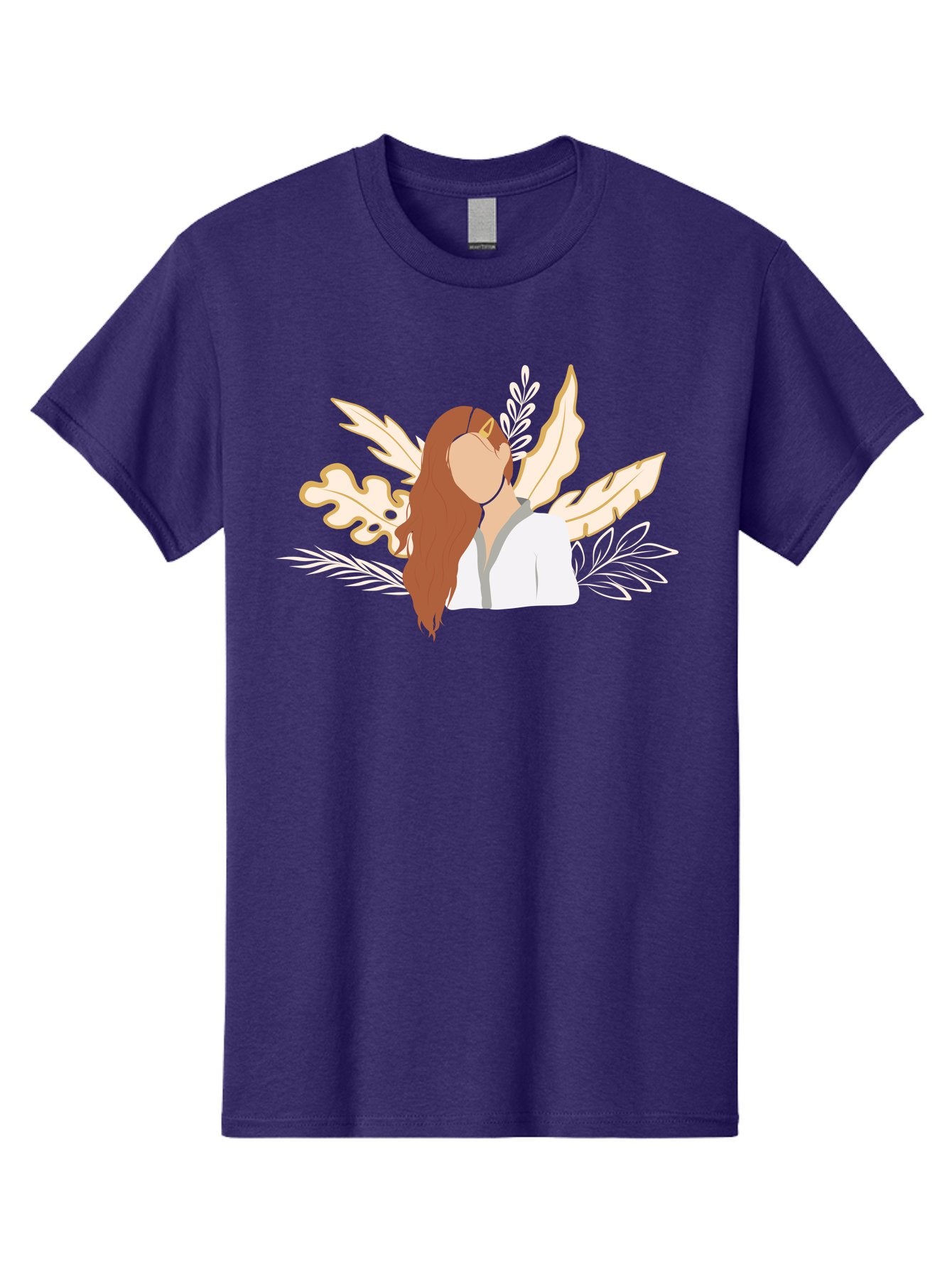 Woman-With-Leaves Men'S Graphic Tee, 100% Cotton, Comfortable Casual Summer Wear, Machine Washable, Woman With Long Hair, Leaves Surrounding Face, Minimalist Illustration, Simple Shapes, Natural Elements, Abstract Portrait, Modern Art, Aae078 9