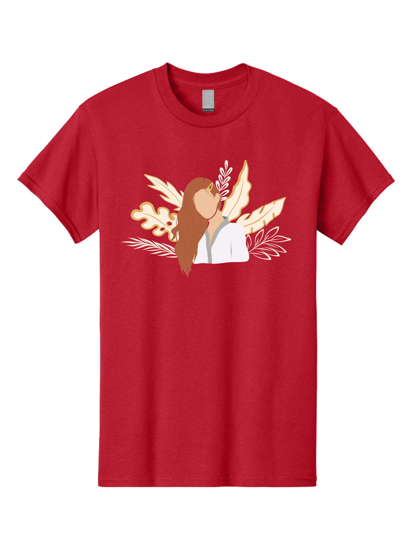 Woman-With-Leaves Men'S Graphic Tee, 100% Cotton, Comfortable Casual Summer Wear, Machine Washable, Woman With Long Hair, Leaves Surrounding Face, Minimalist Illustration, Simple Shapes, Natural Elements, Abstract Portrait, Modern Art, Aae078 15