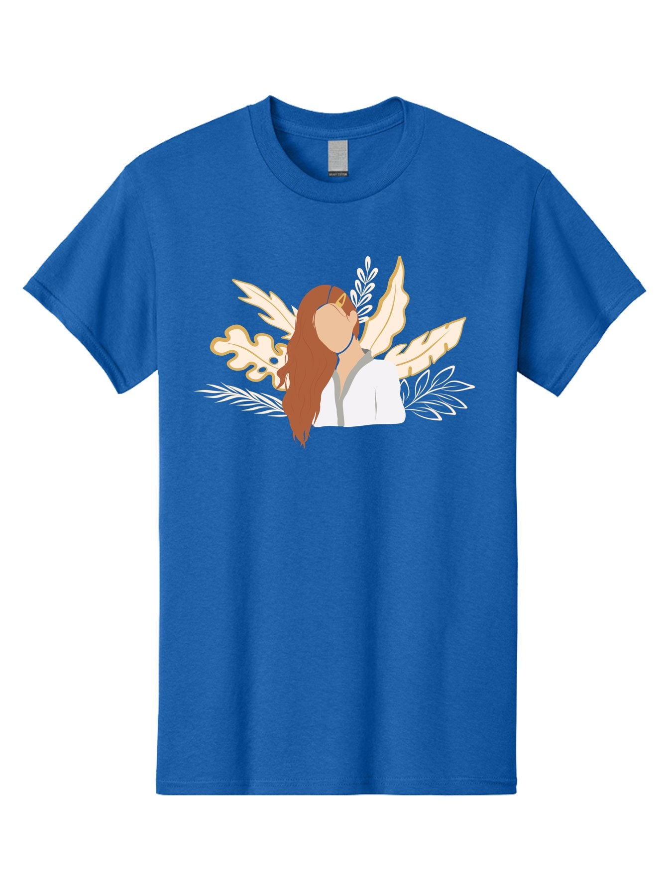 Woman-With-Leaves Men'S Graphic Tee, 100% Cotton, Comfortable Casual Summer Wear, Machine Washable, Woman With Long Hair, Leaves Surrounding Face, Minimalist Illustration, Simple Shapes, Natural Elements, Abstract Portrait, Modern Art, Aae078 12