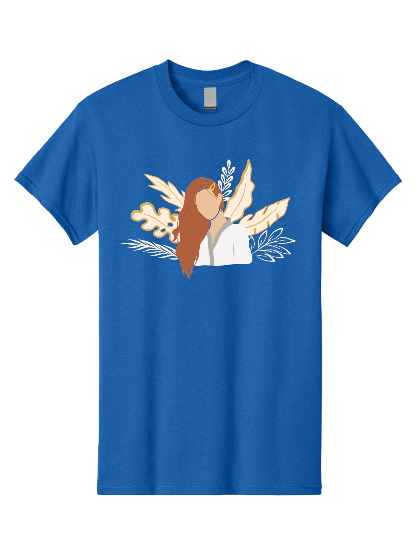 Woman-With-Leaves Men'S Graphic Tee, 100% Cotton, Comfortable Casual Summer Wear, Machine Washable, Woman With Long Hair, Leaves Surrounding Face, Minimalist Illustration, Simple Shapes, Natural Elements, Abstract Portrait, Modern Art, Aae078 5