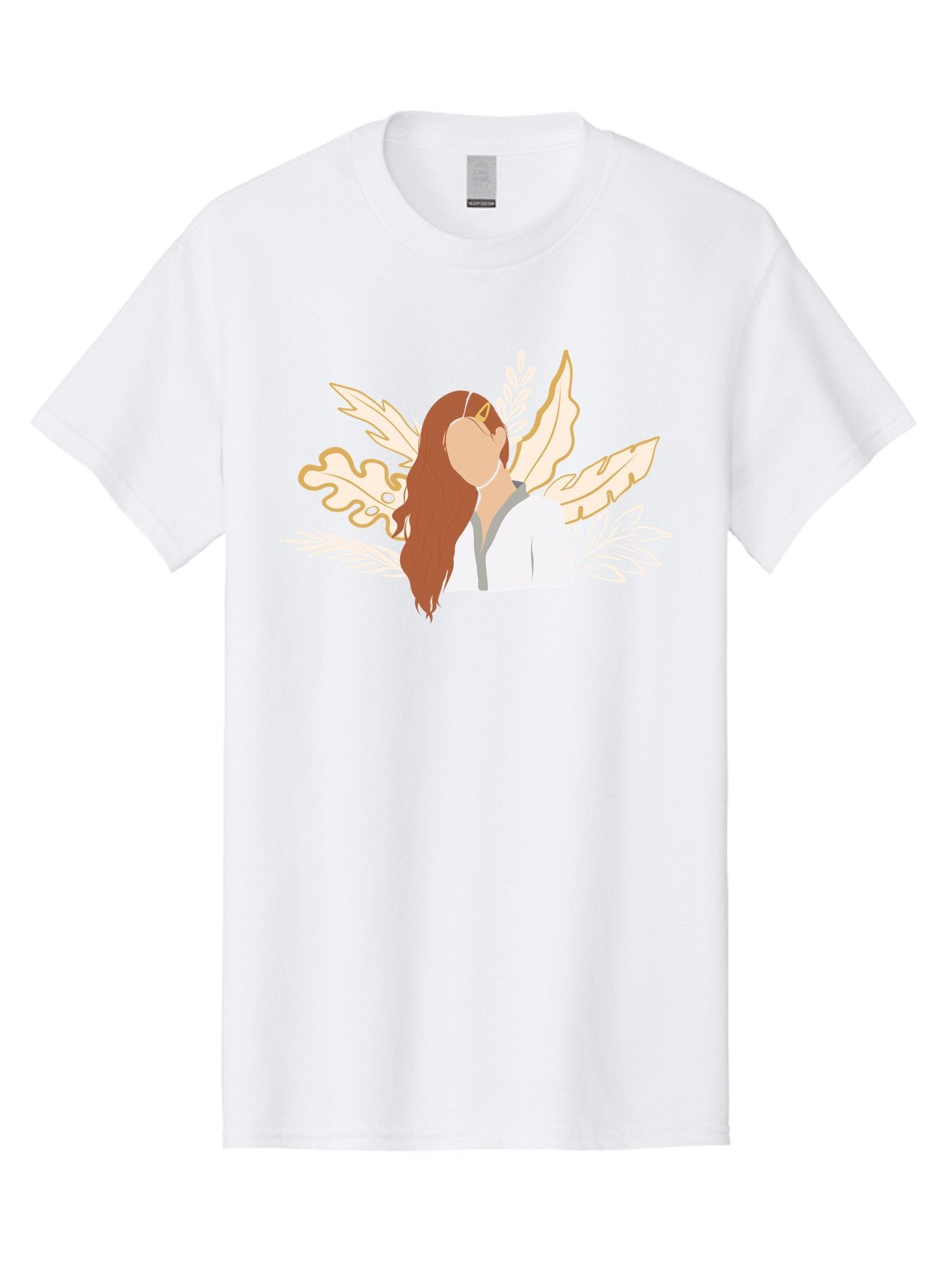 Woman-With-Leaves Men'S Graphic Tee, 100% Cotton, Comfortable Casual Summer Wear, Machine Washable, Woman With Long Hair, Leaves Surrounding Face, Minimalist Illustration, Simple Shapes, Natural Elements, Abstract Portrait, Modern Art, Aae078 15