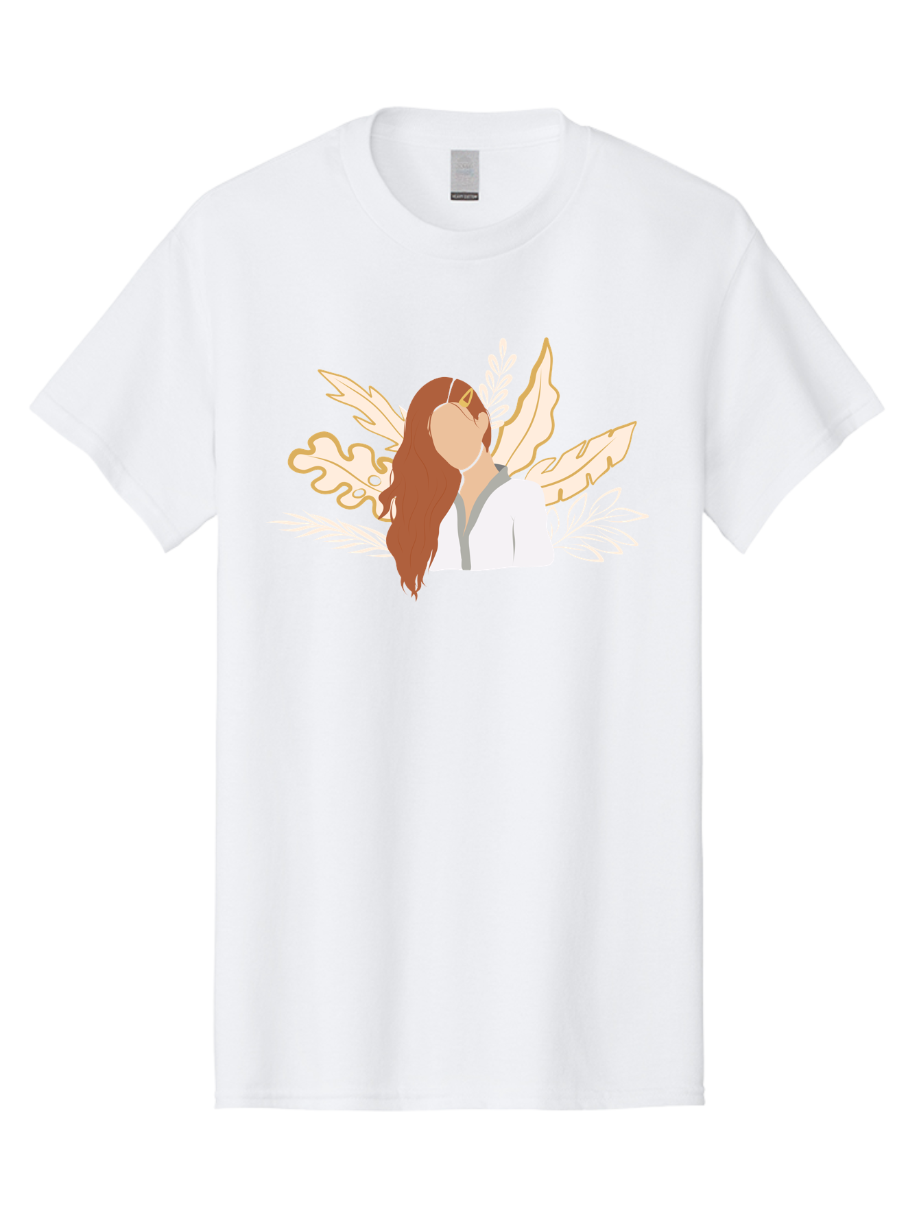 Woman-With-Leaves Men'S Graphic Tee, 100% Cotton, Comfortable Casual Summer Wear, Machine Washable, Woman With Long Hair, Leaves Surrounding Face, Minimalist Illustration, Simple Shapes, Natural Elements, Abstract Portrait, Modern Art, Aae078