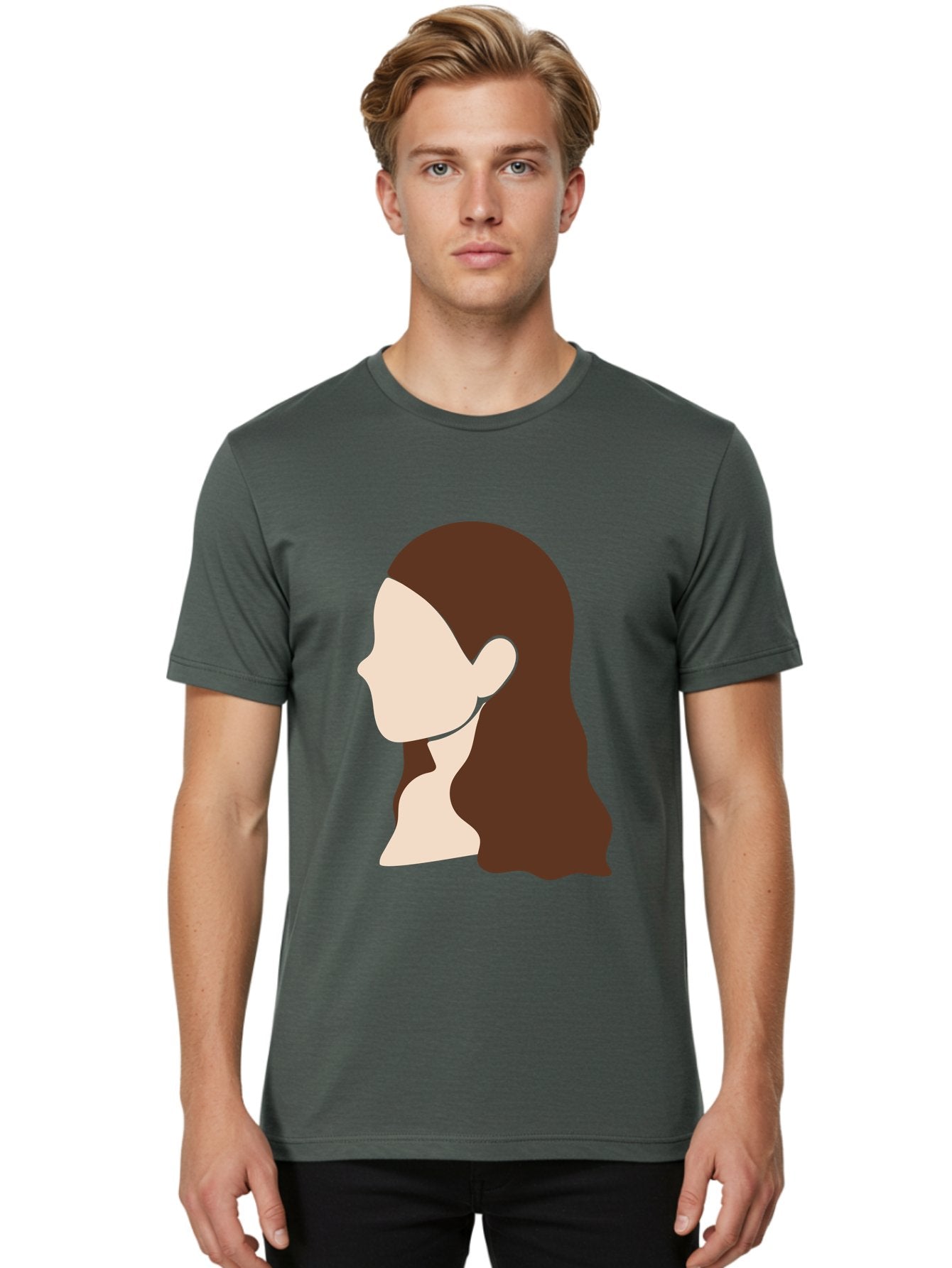 Woman-With-Long-Hair-1 Men'S Graphic Tee, 100% Cotton, Comfortable Casual Summer Wear, Machine Washable, Female Profile, Long Brown Hair, Minimalist Illustration, Simple Graphics, Profile View, Elegant Hairstyle, Digital Art, Aae079 30
