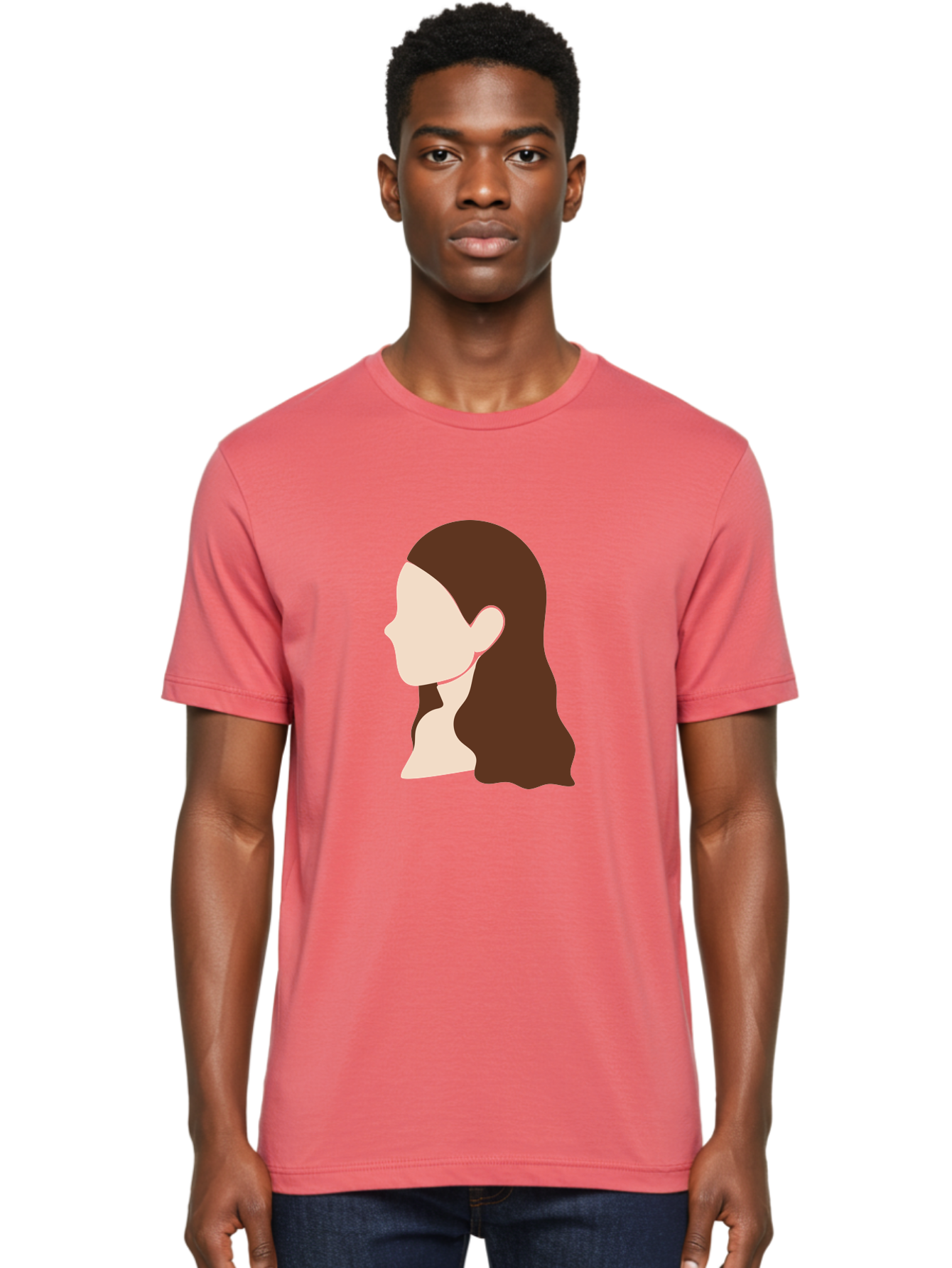 Woman-With-Long-Hair-1 Men'S Graphic Tee, 100% Cotton, Comfortable Casual Summer Wear, Machine Washable, Female Profile, Long Brown Hair, Minimalist Illustration, Simple Graphics, Profile View, Elegant Hairstyle, Digital Art, Aae079 24