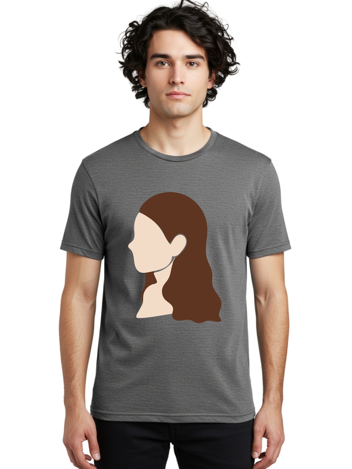 Woman-With-Long-Hair-1 Men'S Graphic Tee, 100% Cotton, Comfortable Casual Summer Wear, Machine Washable, Female Profile, Long Brown Hair, Minimalist Illustration, Simple Graphics, Profile View, Elegant Hairstyle, Digital Art, Aae079 22