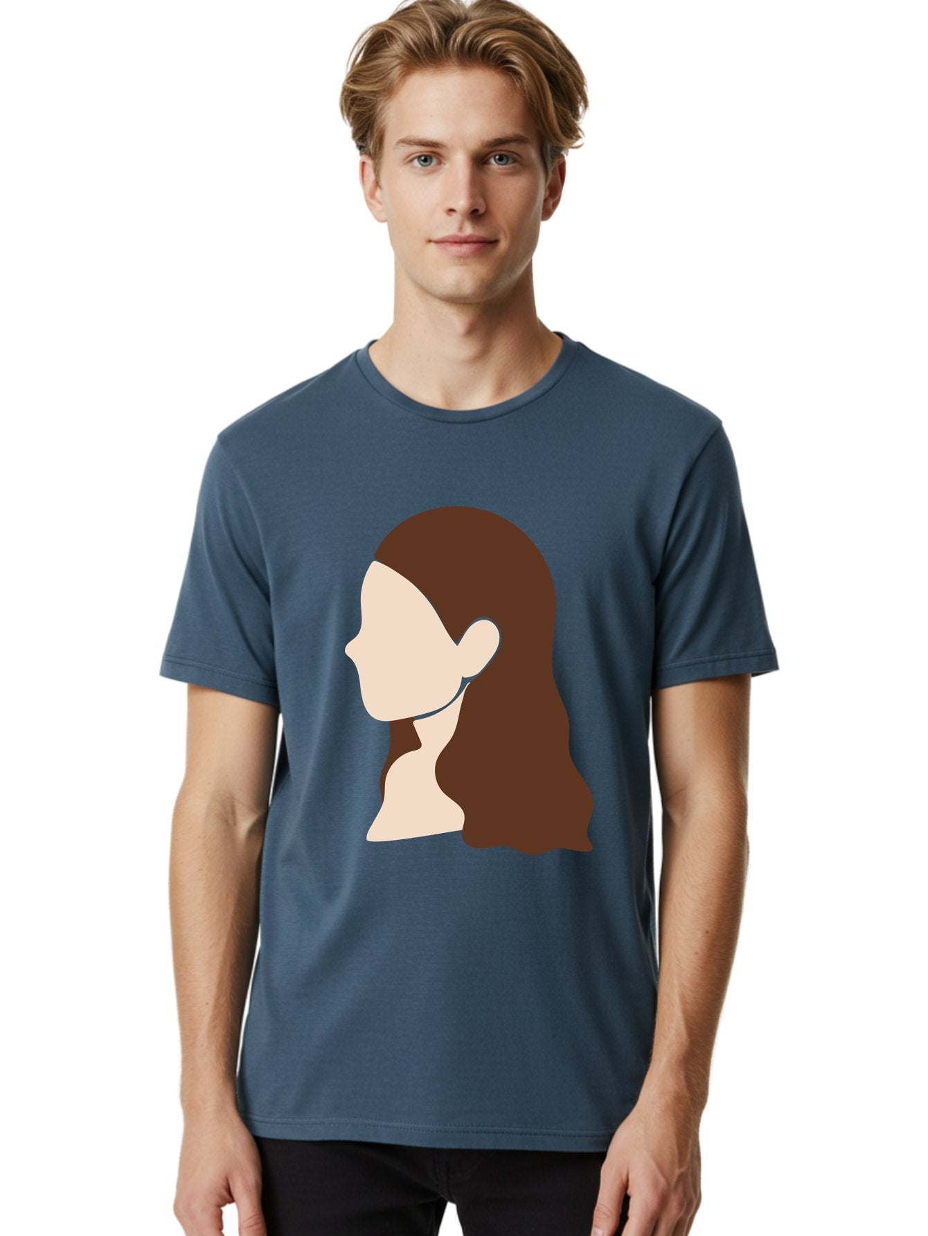 Woman-With-Long-Hair-1 Men'S Graphic Tee, 100% Cotton, Comfortable Casual Summer Wear, Machine Washable, Female Profile, Long Brown Hair, Minimalist Illustration, Simple Graphics, Profile View, Elegant Hairstyle, Digital Art, Aae079 16