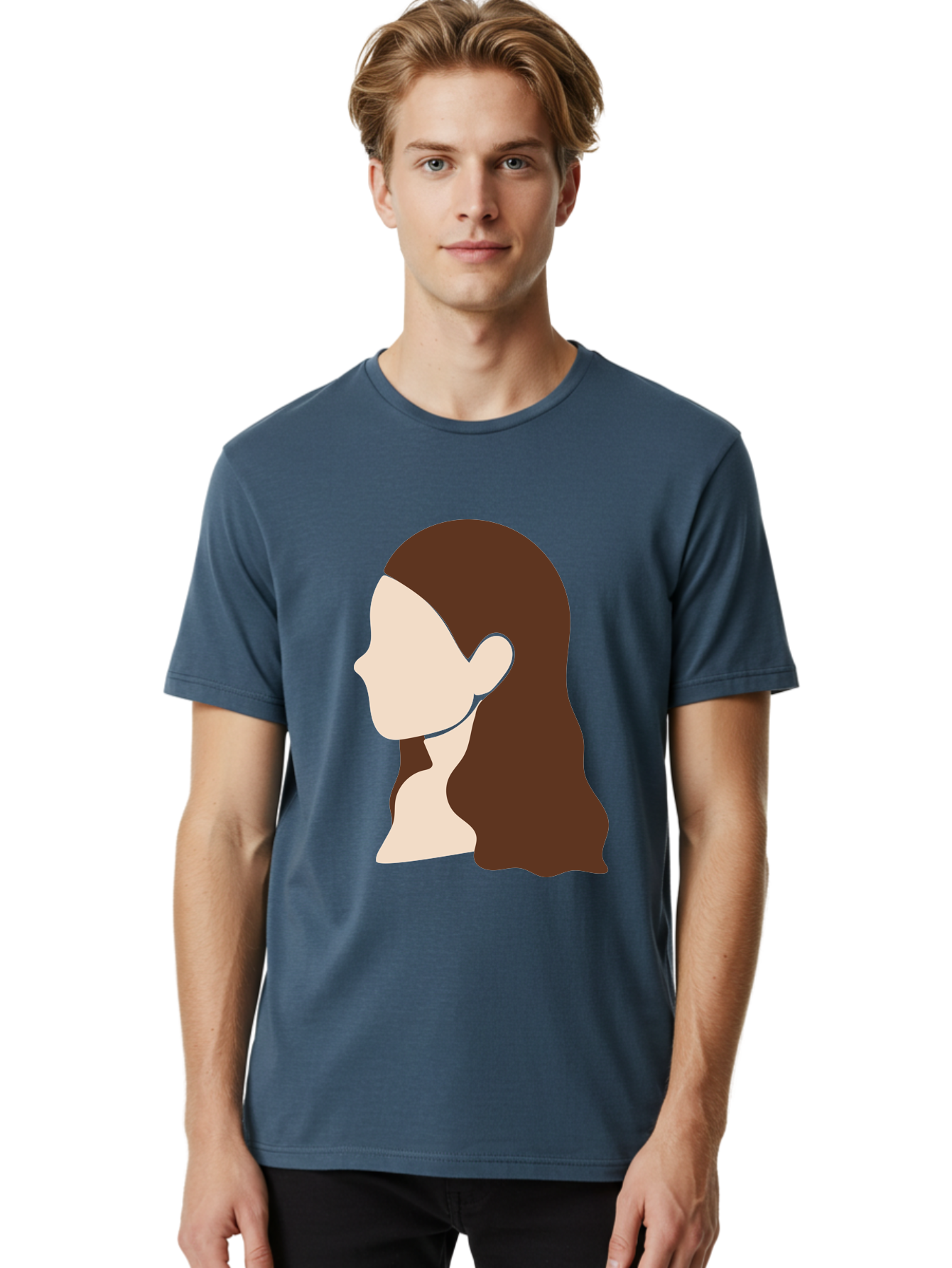 Woman-With-Long-Hair-1 Men'S Graphic Tee, 100% Cotton, Comfortable Casual Summer Wear, Machine Washable, Female Profile, Long Brown Hair, Minimalist Illustration, Simple Graphics, Profile View, Elegant Hairstyle, Digital Art, Aae079 26