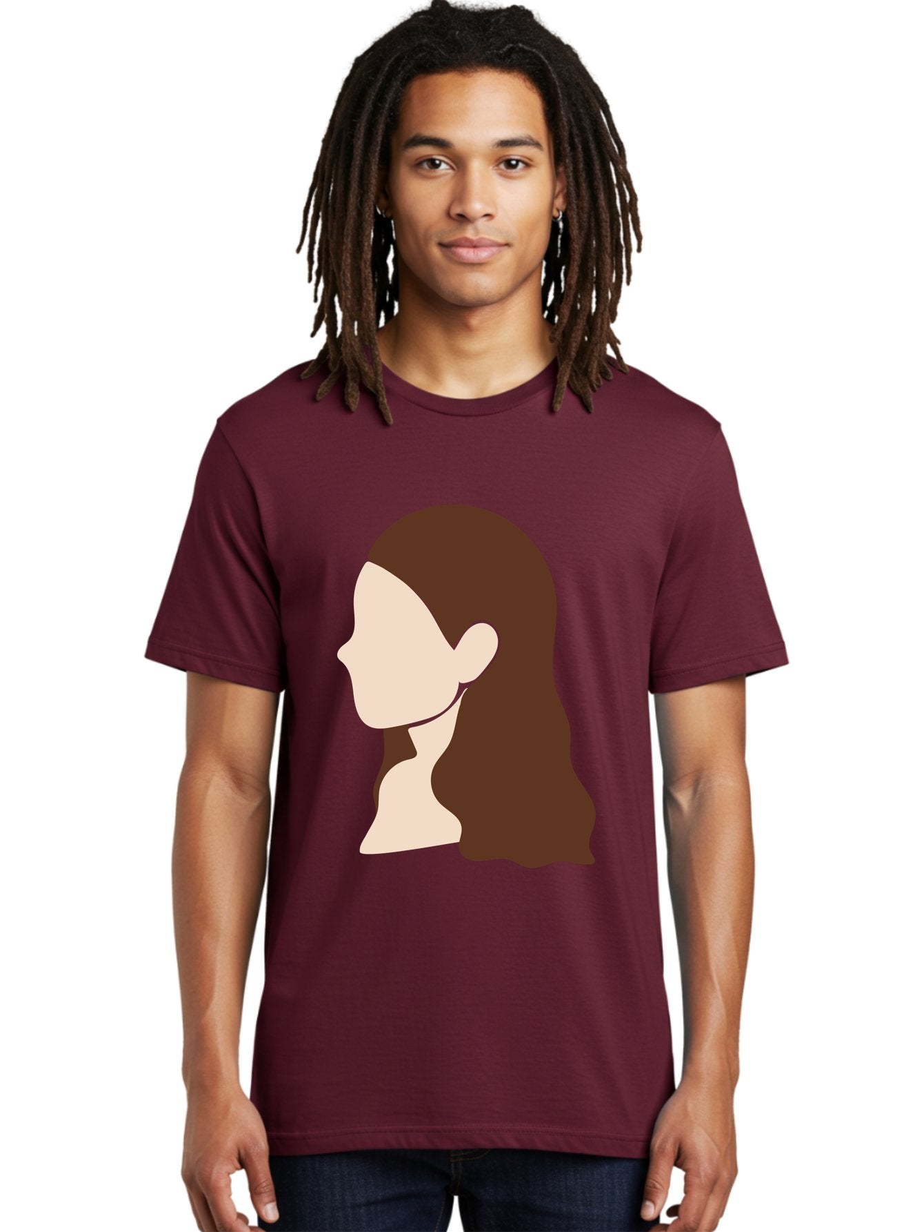 Woman-With-Long-Hair-1 Men'S Graphic Tee, 100% Cotton, Comfortable Casual Summer Wear, Machine Washable, Female Profile, Long Brown Hair, Minimalist Illustration, Simple Graphics, Profile View, Elegant Hairstyle, Digital Art, Aae079 27