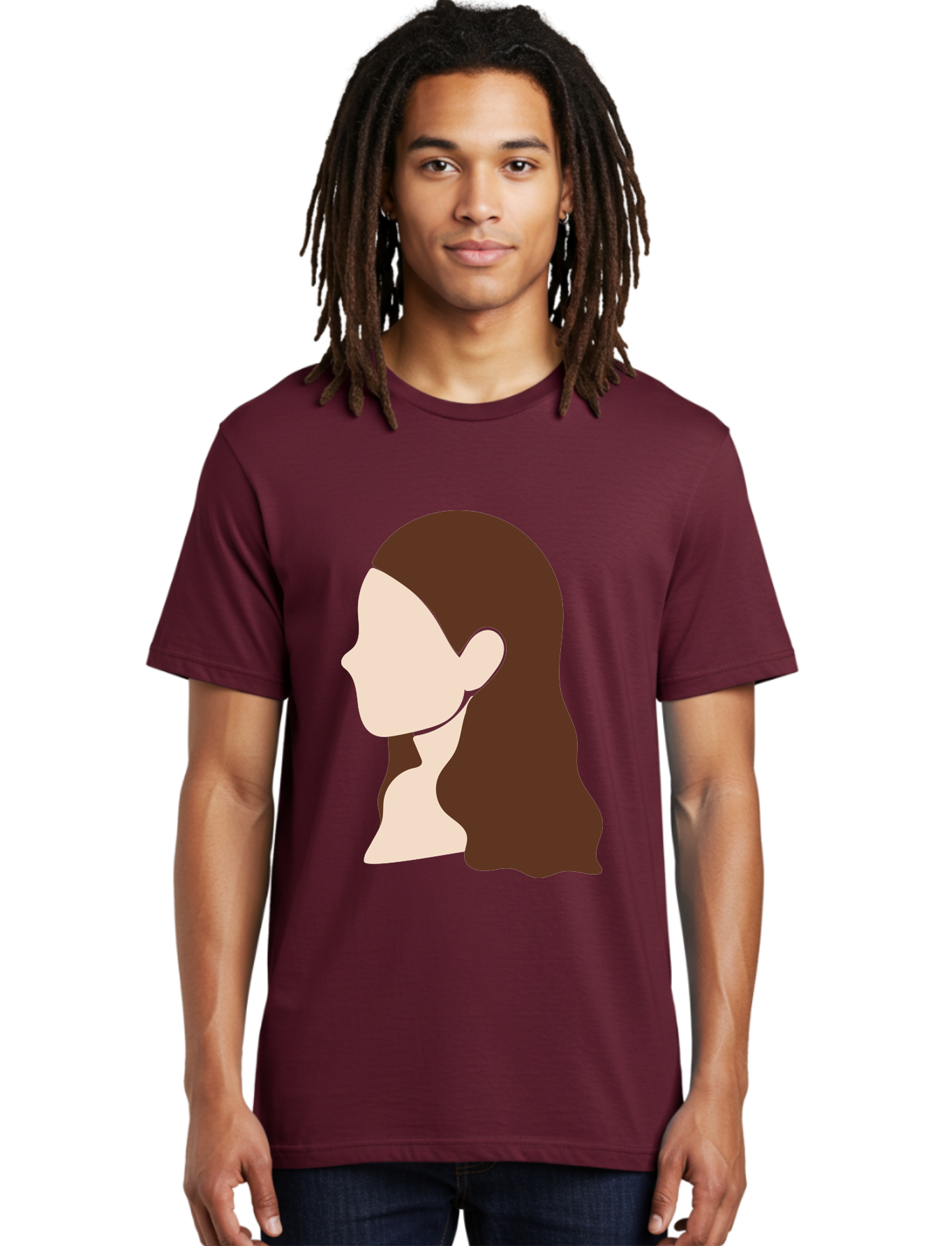 Woman-With-Long-Hair-1 Men'S Graphic Tee, 100% Cotton, Comfortable Casual Summer Wear, Machine Washable, Female Profile, Long Brown Hair, Minimalist Illustration, Simple Graphics, Profile View, Elegant Hairstyle, Digital Art, Aae079 8