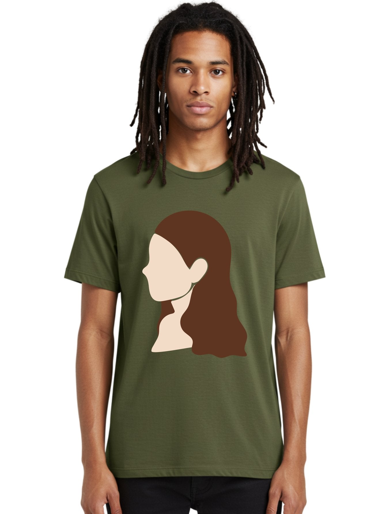 Woman-With-Long-Hair-1 Men'S Graphic Tee, 100% Cotton, Comfortable Casual Summer Wear, Machine Washable, Female Profile, Long Brown Hair, Minimalist Illustration, Simple Graphics, Profile View, Elegant Hairstyle, Digital Art, Aae079 21