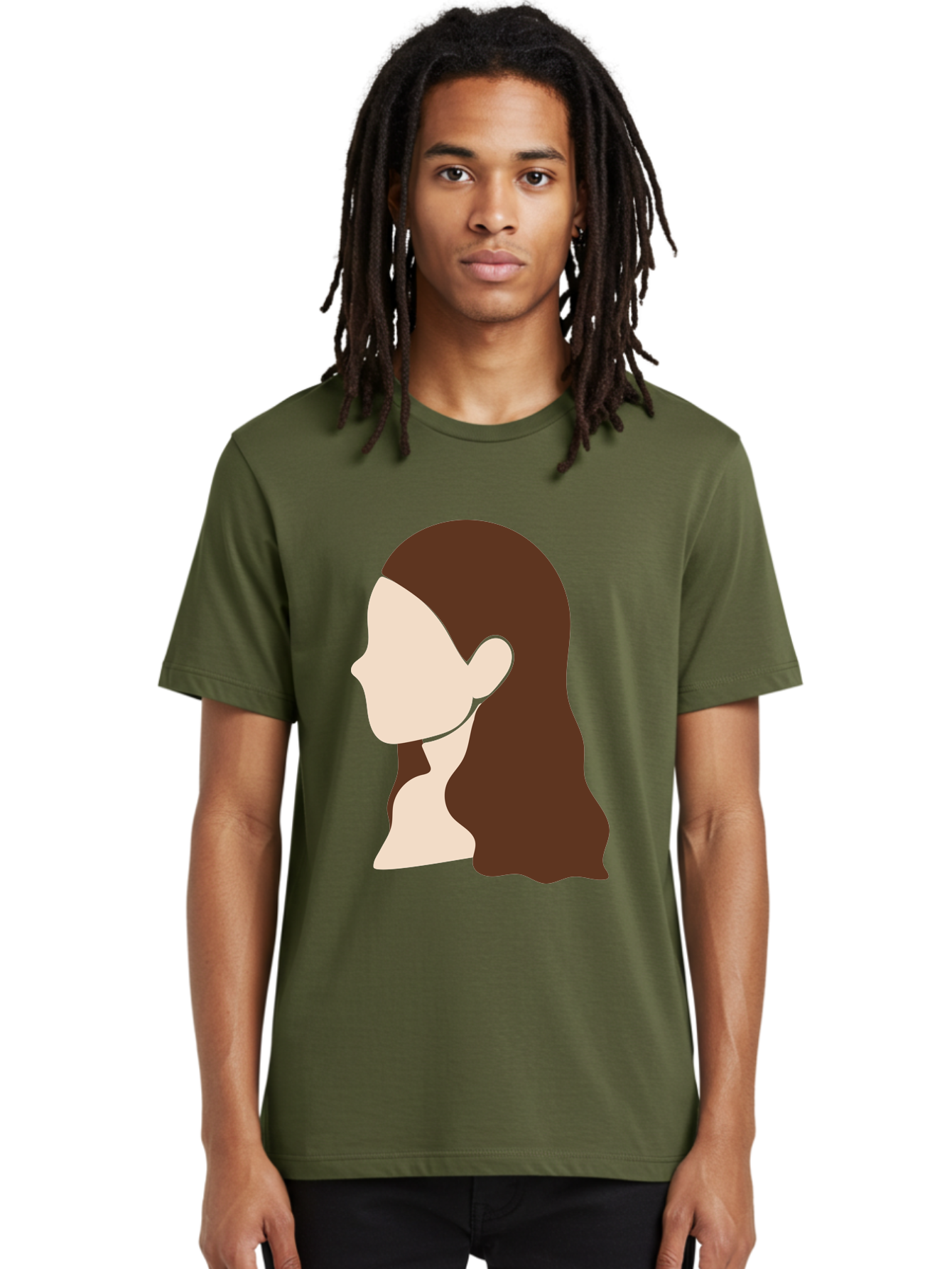 Woman-With-Long-Hair-1 Men'S Graphic Tee, 100% Cotton, Comfortable Casual Summer Wear, Machine Washable, Female Profile, Long Brown Hair, Minimalist Illustration, Simple Graphics, Profile View, Elegant Hairstyle, Digital Art, Aae079 20