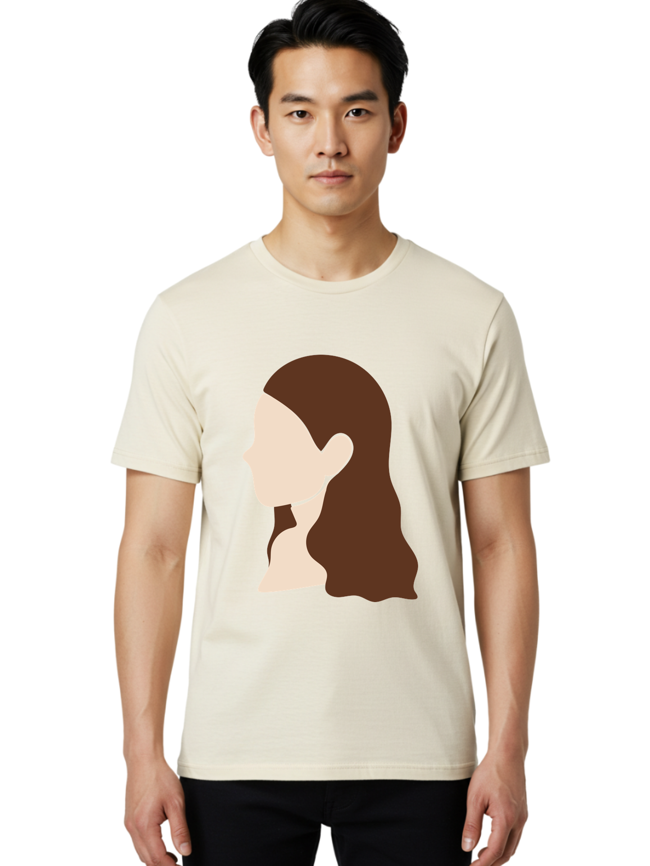 Woman-With-Long-Hair-1 Men'S Graphic Tee, 100% Cotton, Comfortable Casual Summer Wear, Machine Washable, Female Profile, Long Brown Hair, Minimalist Illustration, Simple Graphics, Profile View, Elegant Hairstyle, Digital Art, Aae079 30