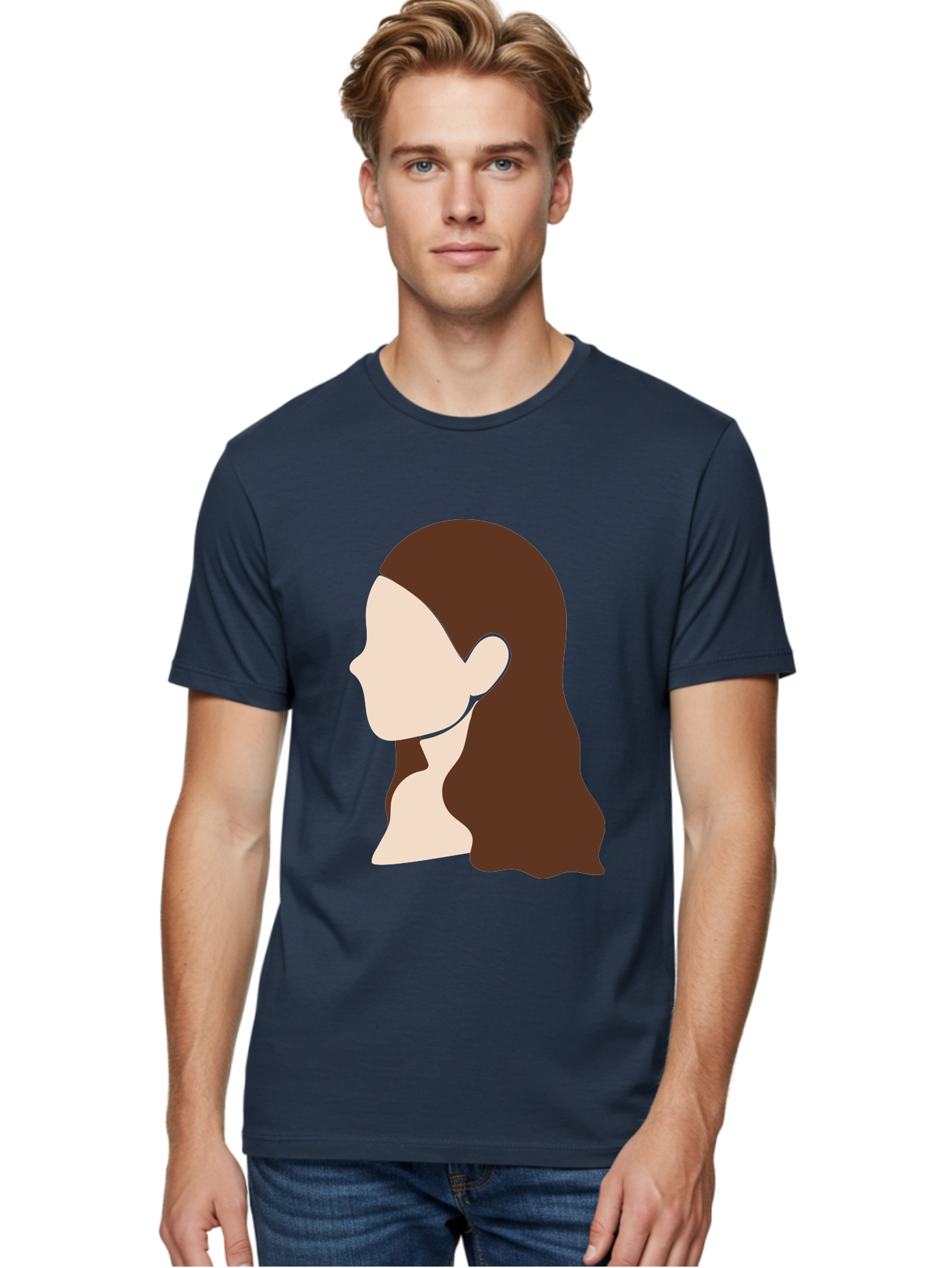 Woman-With-Long-Hair-1 Men'S Graphic Tee, 100% Cotton, Comfortable Casual Summer Wear, Machine Washable, Female Profile, Long Brown Hair, Minimalist Illustration, Simple Graphics, Profile View, Elegant Hairstyle, Digital Art, Aae079 22