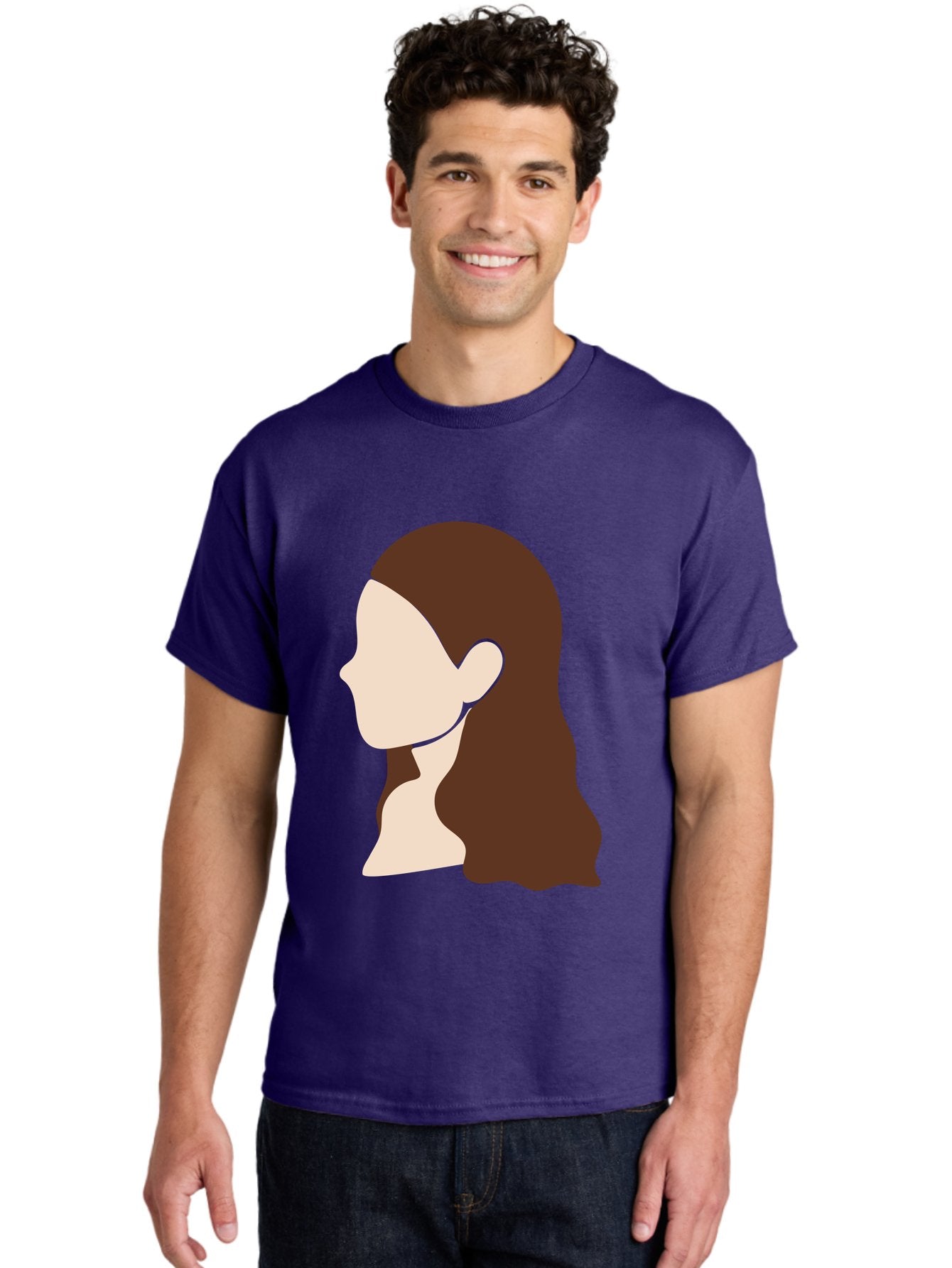 Woman-With-Long-Hair-1 Men'S Graphic Tee, 100% Cotton, Comfortable Casual Summer Wear, Machine Washable, Female Profile, Long Brown Hair, Minimalist Illustration, Simple Graphics, Profile View, Elegant Hairstyle, Digital Art, Aae079 26