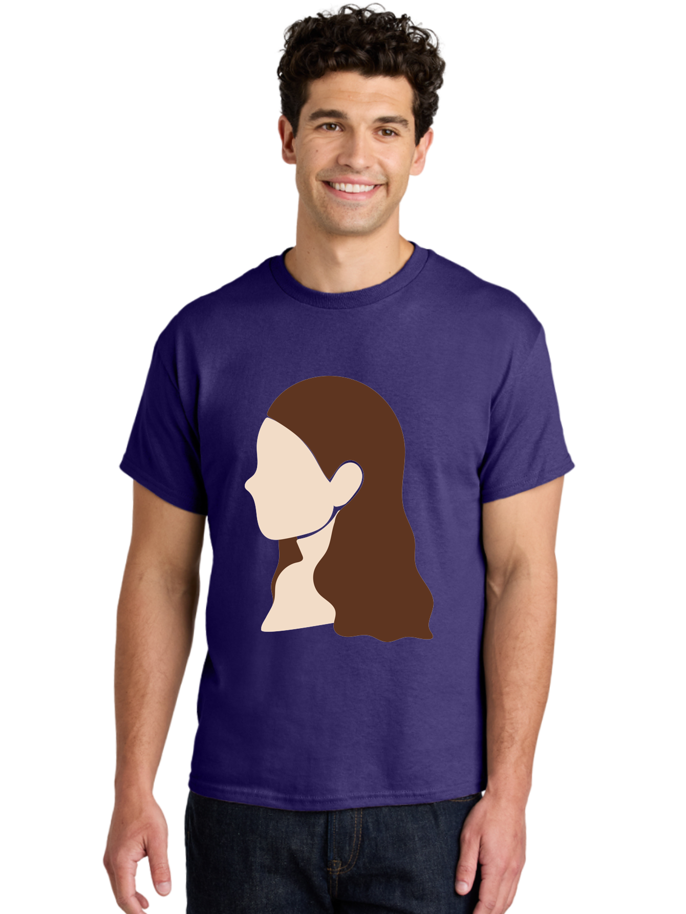 Woman-With-Long-Hair-1 Men'S Graphic Tee, 100% Cotton, Comfortable Casual Summer Wear, Machine Washable, Female Profile, Long Brown Hair, Minimalist Illustration, Simple Graphics, Profile View, Elegant Hairstyle, Digital Art, Aae079 10