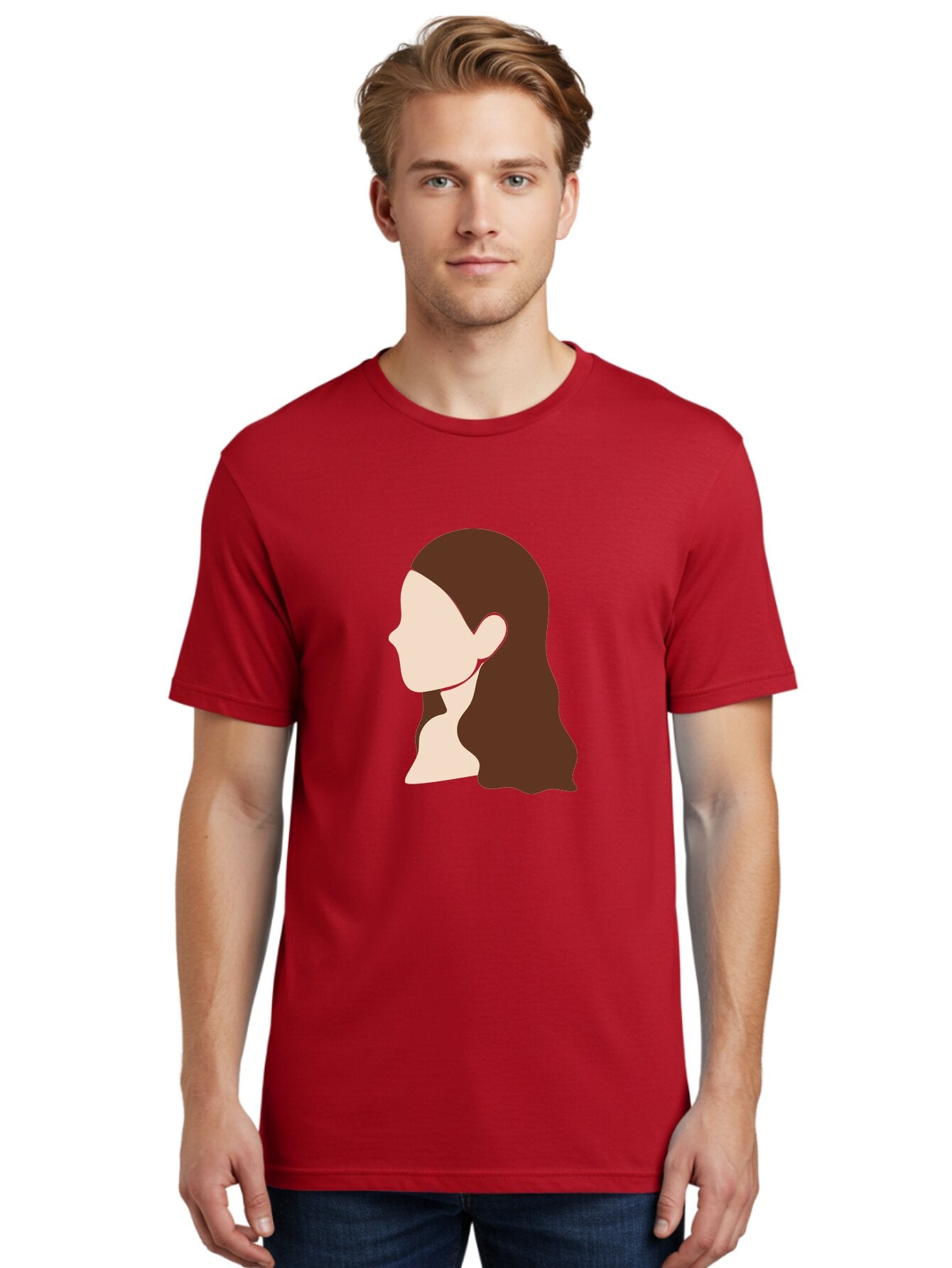 Woman-With-Long-Hair-1 Men'S Graphic Tee, 100% Cotton, Comfortable Casual Summer Wear, Machine Washable, Female Profile, Long Brown Hair, Minimalist Illustration, Simple Graphics, Profile View, Elegant Hairstyle, Digital Art, Aae079 23