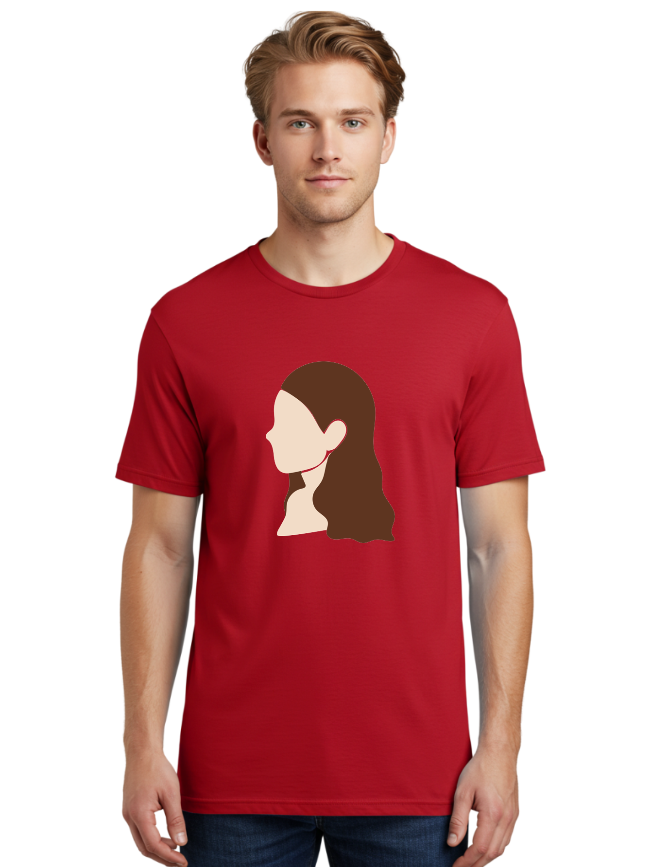 Woman-With-Long-Hair-1 Men'S Graphic Tee, 100% Cotton, Comfortable Casual Summer Wear, Machine Washable, Female Profile, Long Brown Hair, Minimalist Illustration, Simple Graphics, Profile View, Elegant Hairstyle, Digital Art, Aae079 16