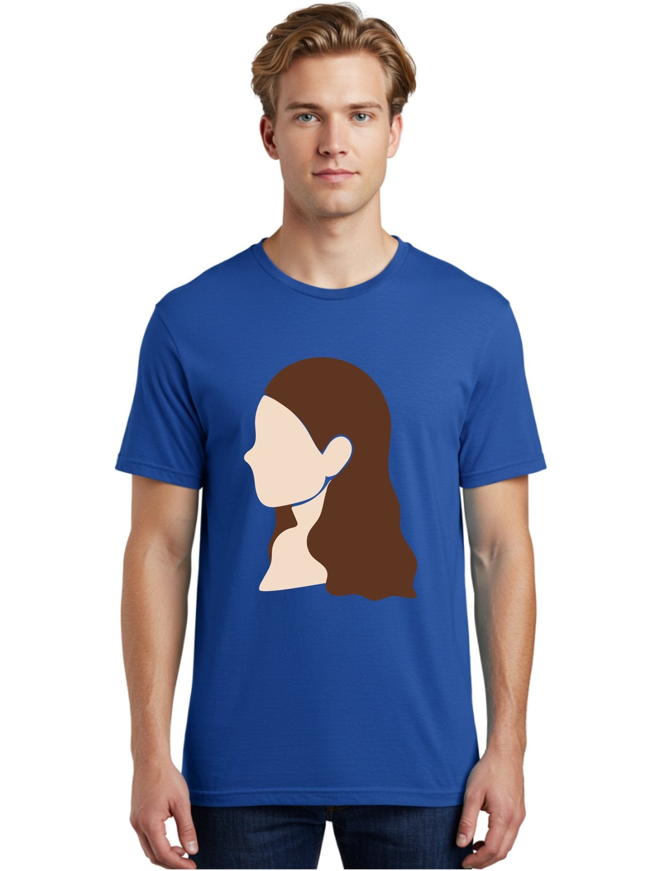 Woman-With-Long-Hair-1 Men'S Graphic Tee, 100% Cotton, Comfortable Casual Summer Wear, Machine Washable, Female Profile, Long Brown Hair, Minimalist Illustration, Simple Graphics, Profile View, Elegant Hairstyle, Digital Art, Aae079 24