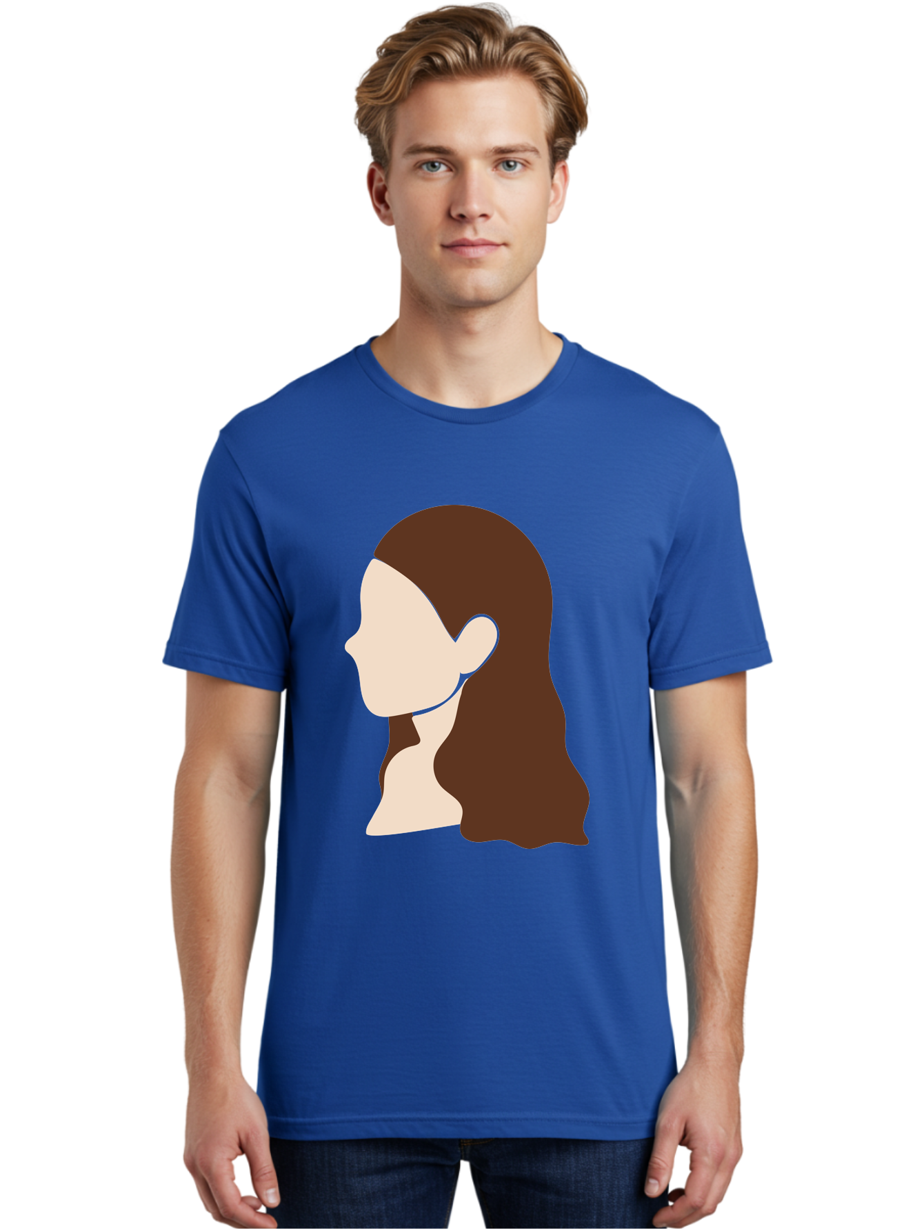 Woman-With-Long-Hair-1 Men'S Graphic Tee, 100% Cotton, Comfortable Casual Summer Wear, Machine Washable, Female Profile, Long Brown Hair, Minimalist Illustration, Simple Graphics, Profile View, Elegant Hairstyle, Digital Art, Aae079 14