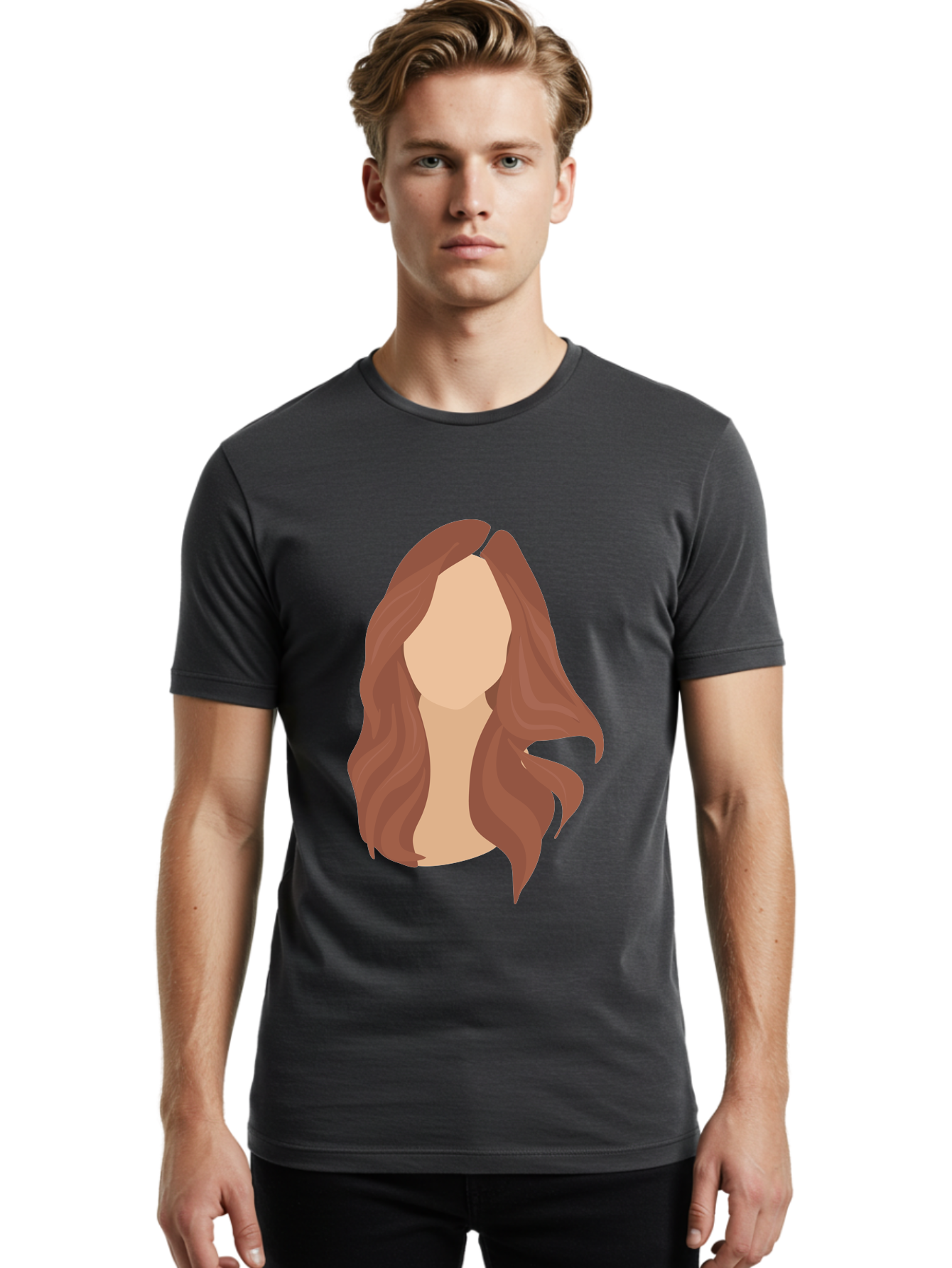 Woman-With-Long-Hair-2 Men'S Graphic Tee, 100% Cotton, Comfortable Casual Summer Wear, Machine Washable, Long Wavy Hair, Brunette Woman, Faceless Portrait, Hair Texture, Wavy Locks, Beauty Illustration, Hairstyle Inspiration, Hair Care Aae080 4
