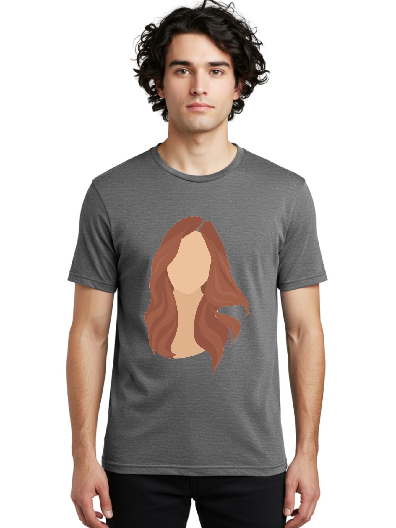Woman-With-Long-Hair-2 Men'S Graphic Tee, 100% Cotton, Comfortable Casual Summer Wear, Machine Washable, Long Wavy Hair, Brunette Woman, Faceless Portrait, Hair Texture, Wavy Locks, Beauty Illustration, Hairstyle Inspiration, Hair Care Aae080 10
