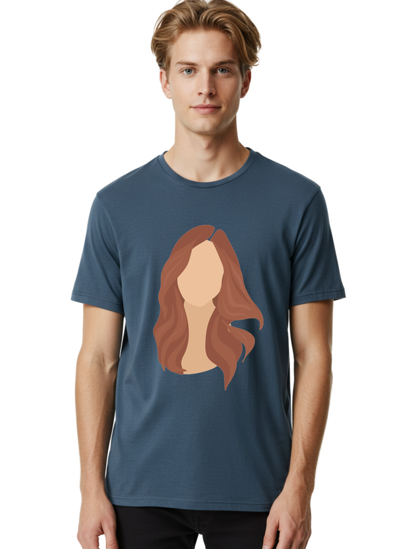 Woman-With-Long-Hair-2 Men'S Graphic Tee, 100% Cotton, Comfortable Casual Summer Wear, Machine Washable, Long Wavy Hair, Brunette Woman, Faceless Portrait, Hair Texture, Wavy Locks, Beauty Illustration, Hairstyle Inspiration, Hair Care Aae080