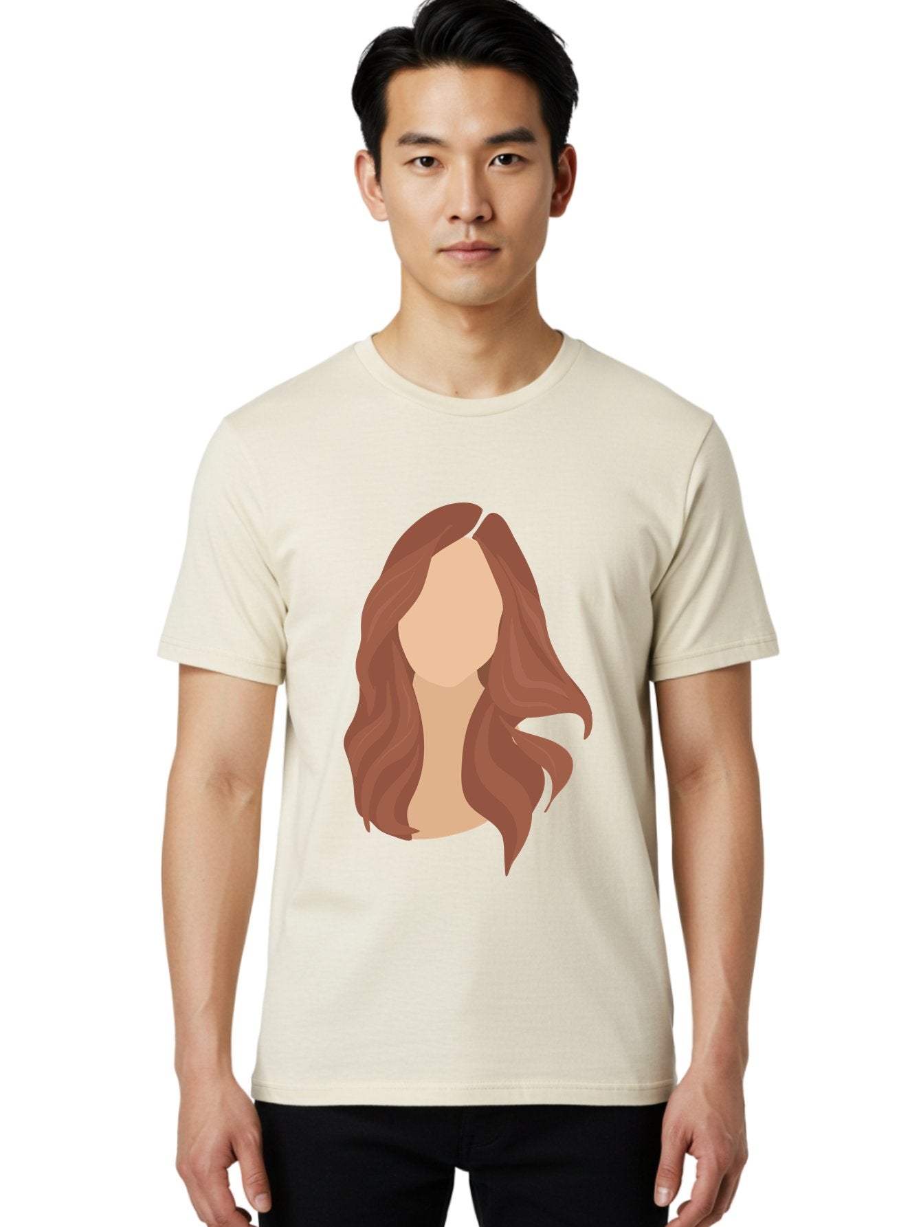 Woman-With-Long-Hair-2 Men'S Graphic Tee, 100% Cotton, Comfortable Casual Summer Wear, Machine Washable, Long Wavy Hair, Brunette Woman, Faceless Portrait, Hair Texture, Wavy Locks, Beauty Illustration, Hairstyle Inspiration, Hair Care Aae080 20