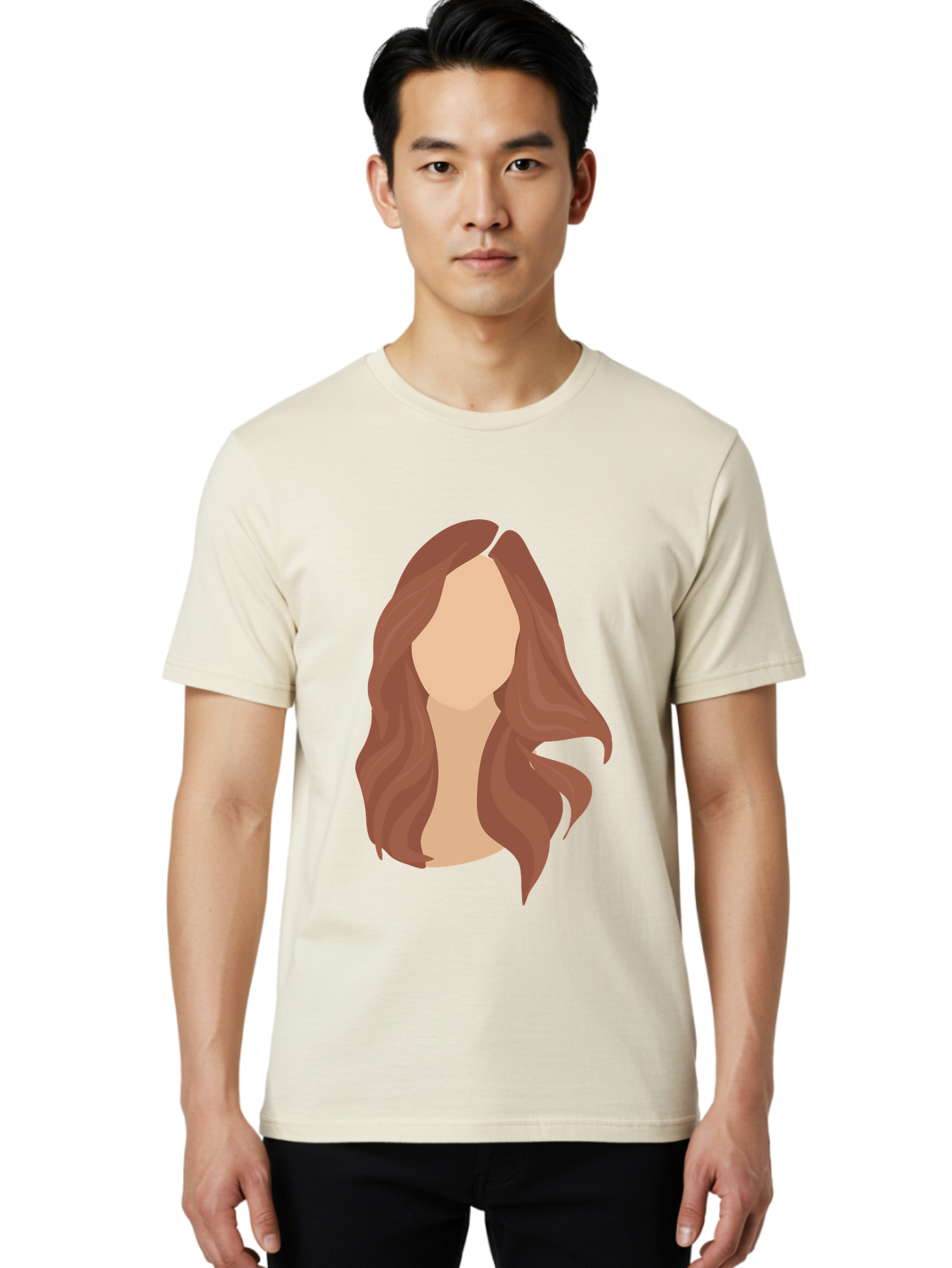 Woman-With-Long-Hair-2 Men'S Graphic Tee, 100% Cotton, Comfortable Casual Summer Wear, Machine Washable, Long Wavy Hair, Brunette Woman, Faceless Portrait, Hair Texture, Wavy Locks, Beauty Illustration, Hairstyle Inspiration, Hair Care Aae080 30