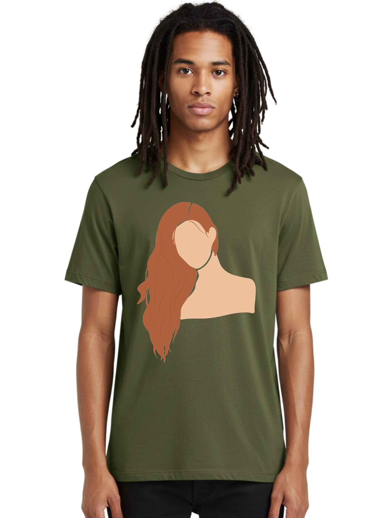 Woman-With-Long-Hair Men'S Graphic Tee, 100% Cotton, Comfortable Casual Summer Wear, Machine Washable, Woman With Long Hair, Red Hair, Shoulder-Length Locks, Faceless Portrait, Minimalist Art, Simple Shapes, Elegant Hairstyle, Aae081 14