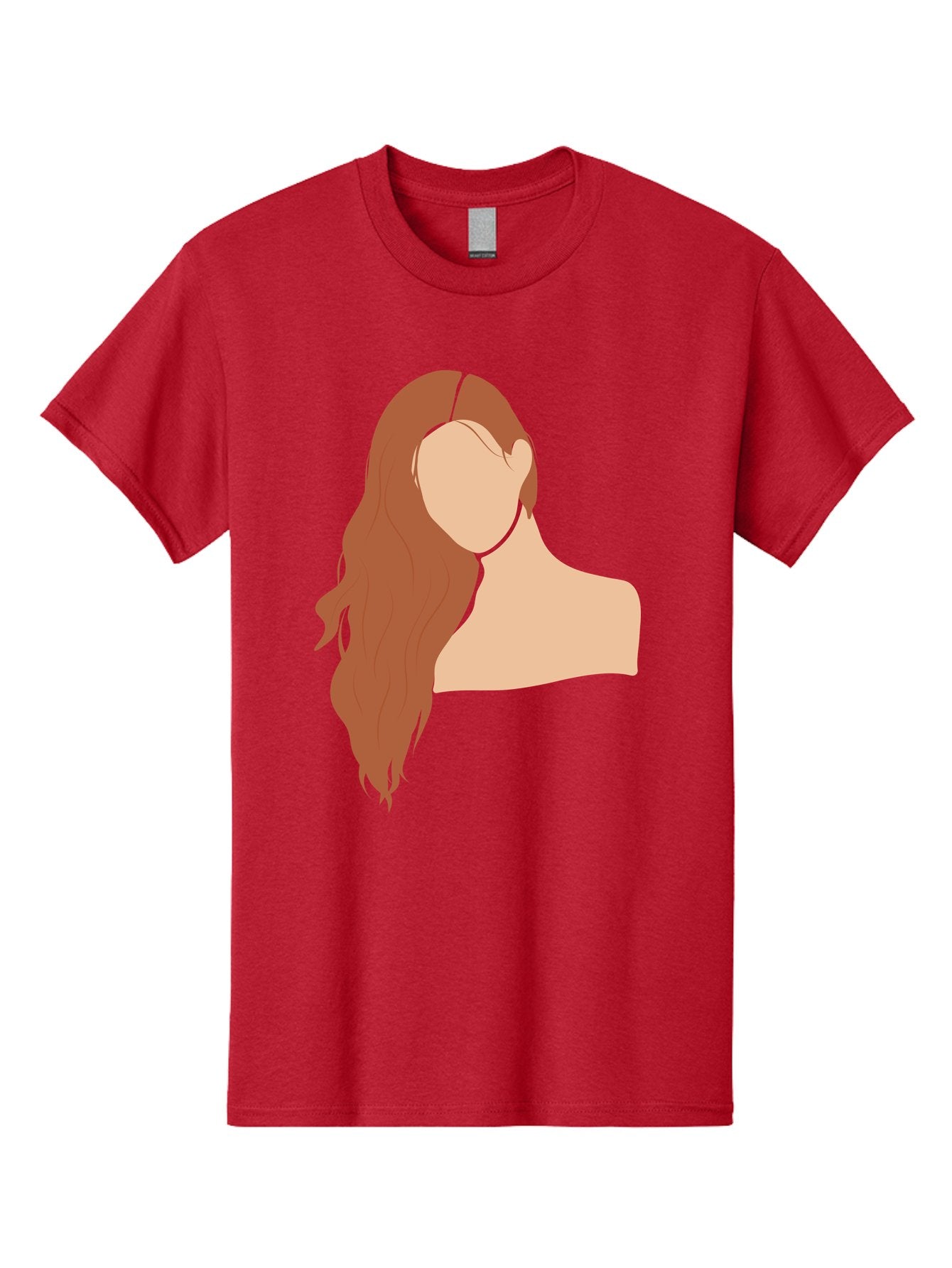 Woman-With-Long-Hair Men'S Graphic Tee, 100% Cotton, Comfortable Casual Summer Wear, Machine Washable, Woman With Long Hair, Red Hair, Shoulder-Length Locks, Faceless Portrait, Minimalist Art, Simple Shapes, Elegant Hairstyle, Aae081