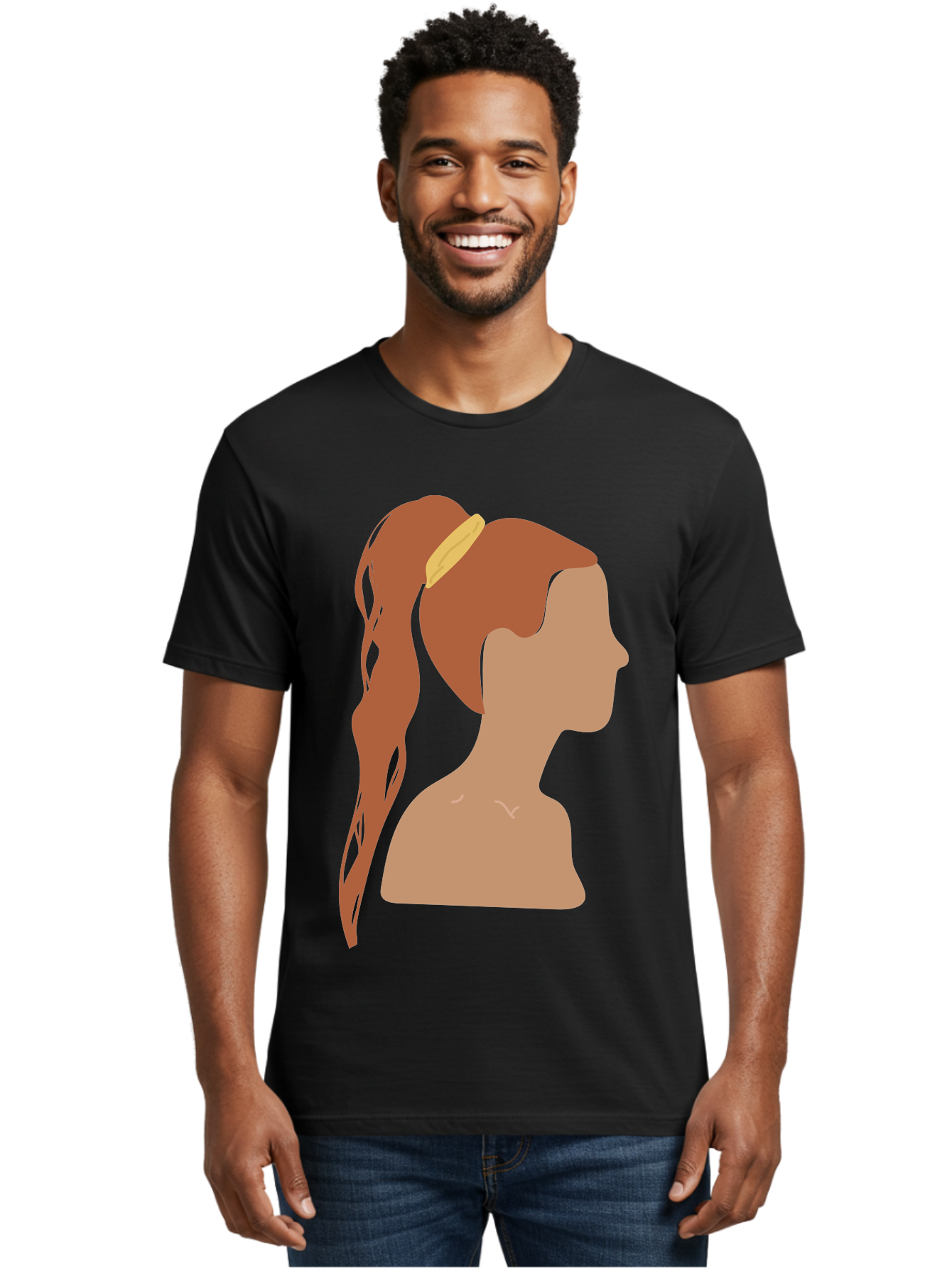 Woman-With-Pigtail Men'S Graphic Tee, 100% Cotton, Comfortable Casual Summer Wear, Machine Washable, Girl Profile, Pigtail Hairstyle, Yellow Hairband, Simple Illustration, Minimalist Design, Elegant Look, Simple Shapes, Cartoon-Style, Aae082 30