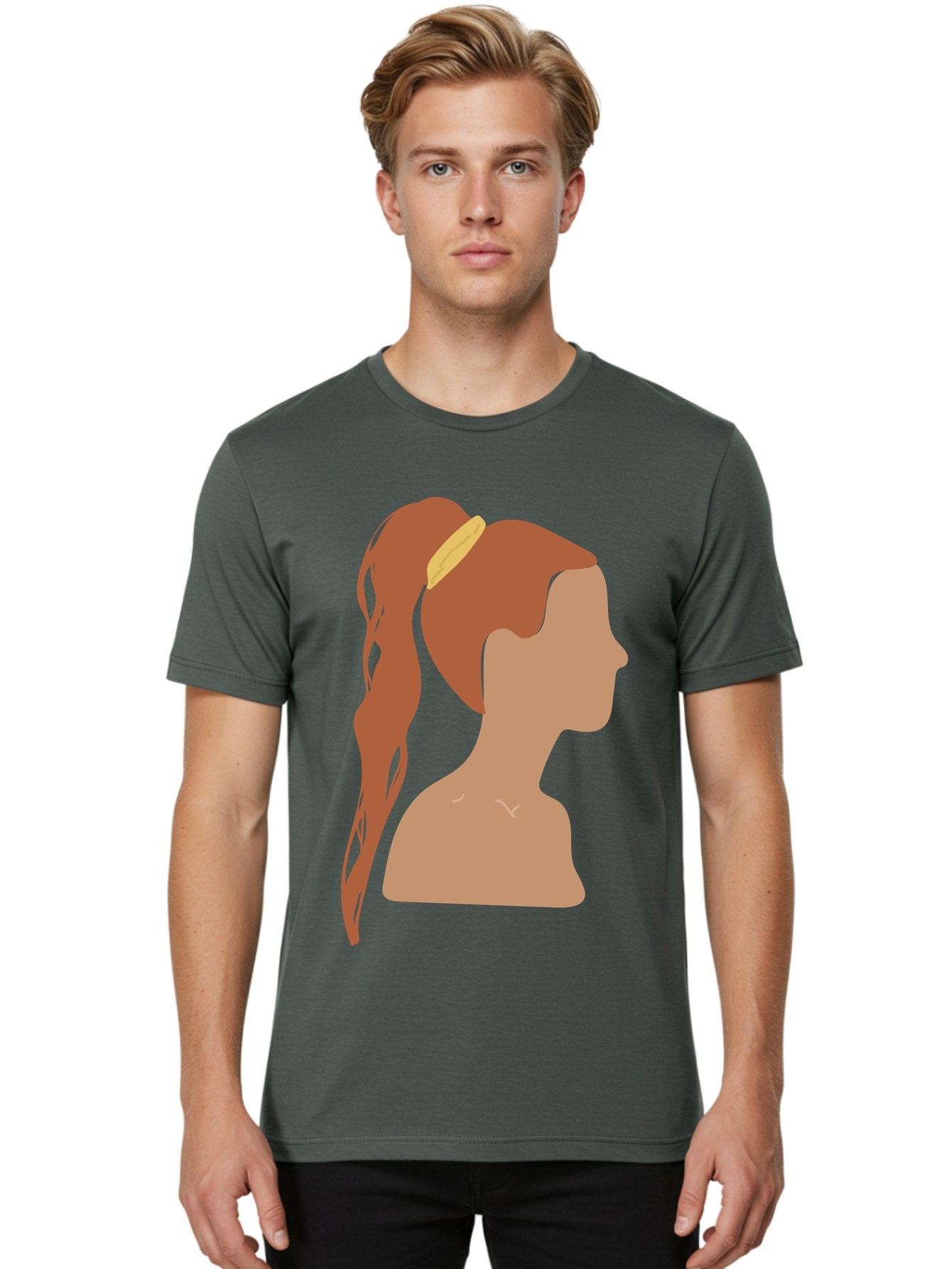 Woman-With-Pigtail Men'S Graphic Tee, 100% Cotton, Comfortable Casual Summer Wear, Machine Washable, Girl Profile, Pigtail Hairstyle, Yellow Hairband, Simple Illustration, Minimalist Design, Elegant Look, Simple Shapes, Cartoon-Style, Aae082 24