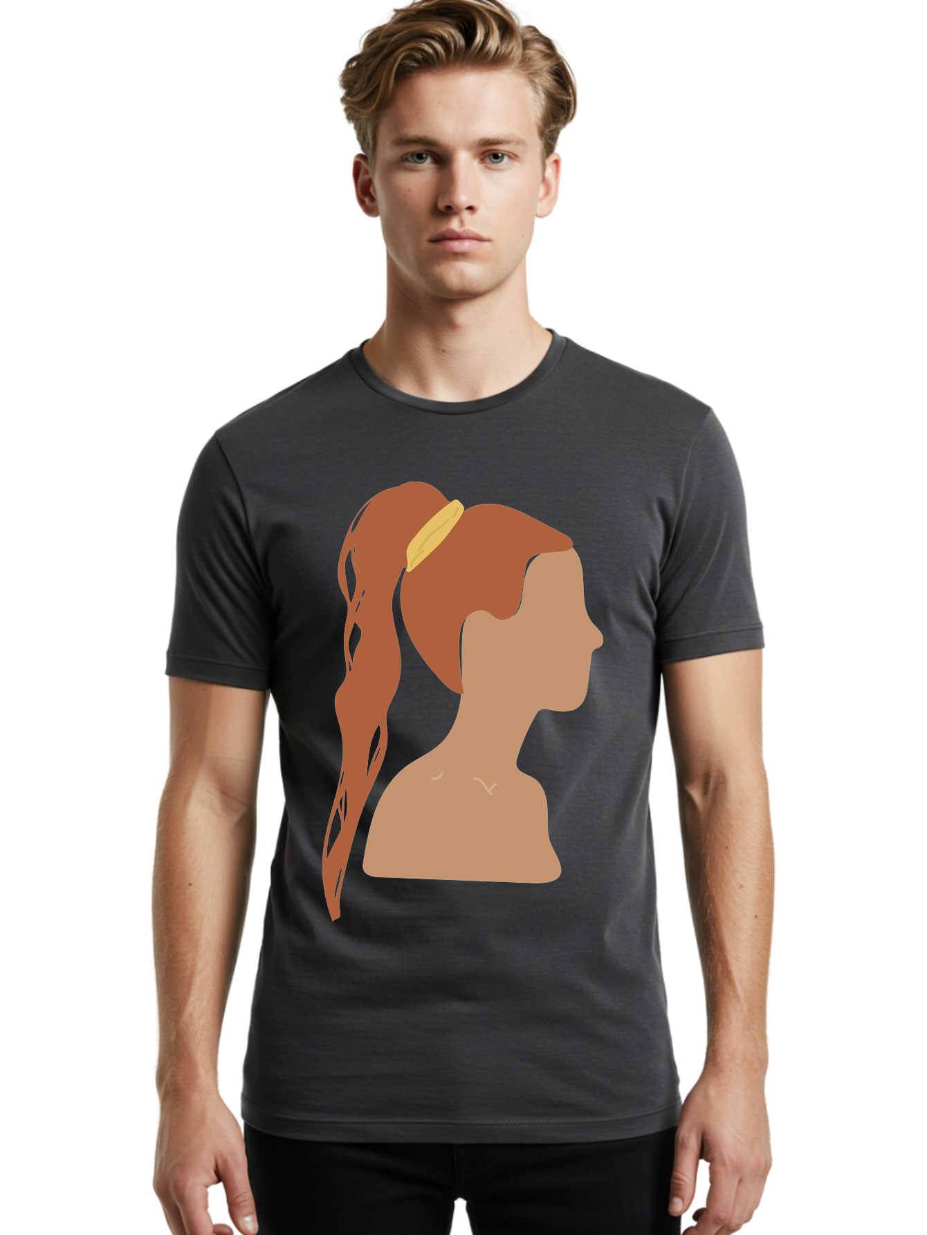 Woman-With-Pigtail Men'S Graphic Tee, 100% Cotton, Comfortable Casual Summer Wear, Machine Washable, Girl Profile, Pigtail Hairstyle, Yellow Hairband, Simple Illustration, Minimalist Design, Elegant Look, Simple Shapes, Cartoon-Style, Aae082 18