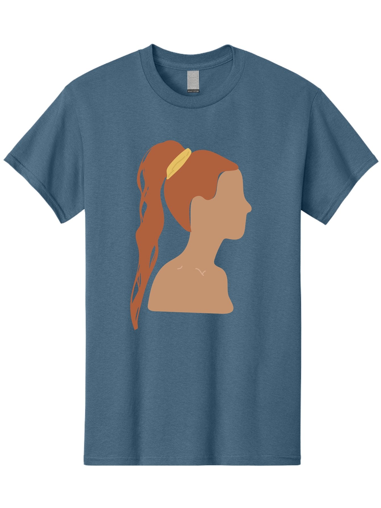 Woman-With-Pigtail Men'S Graphic Tee, 100% Cotton, Comfortable Casual Summer Wear, Machine Washable, Girl Profile, Pigtail Hairstyle, Yellow Hairband, Simple Illustration, Minimalist Design, Elegant Look, Simple Shapes, Cartoon-Style, Aae082