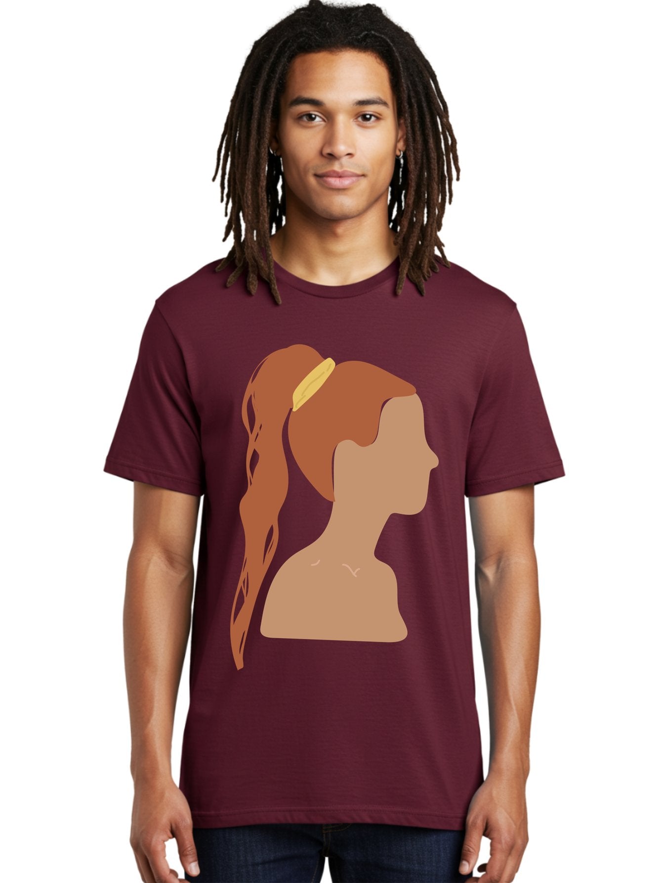 Woman-With-Pigtail Men'S Graphic Tee, 100% Cotton, Comfortable Casual Summer Wear, Machine Washable, Girl Profile, Pigtail Hairstyle, Yellow Hairband, Simple Illustration, Minimalist Design, Elegant Look, Simple Shapes, Cartoon-Style, Aae082 28