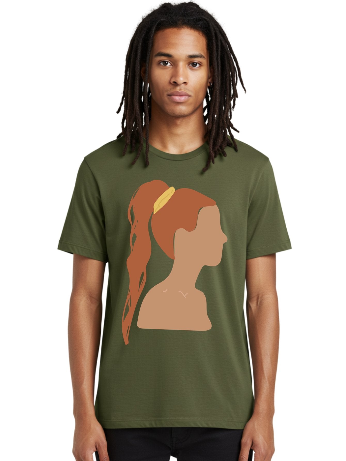 Woman-With-Pigtail Men'S Graphic Tee, 100% Cotton, Comfortable Casual Summer Wear, Machine Washable, Girl Profile, Pigtail Hairstyle, Yellow Hairband, Simple Illustration, Minimalist Design, Elegant Look, Simple Shapes, Cartoon-Style, Aae082 30