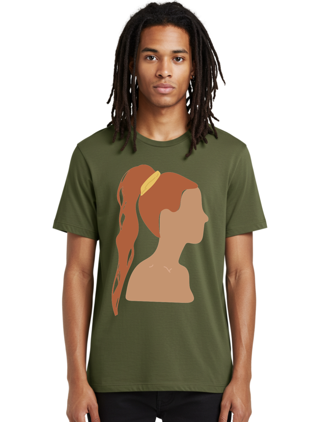 Woman-With-Pigtail Men'S Graphic Tee, 100% Cotton, Comfortable Casual Summer Wear, Machine Washable, Girl Profile, Pigtail Hairstyle, Yellow Hairband, Simple Illustration, Minimalist Design, Elegant Look, Simple Shapes, Cartoon-Style, Aae082