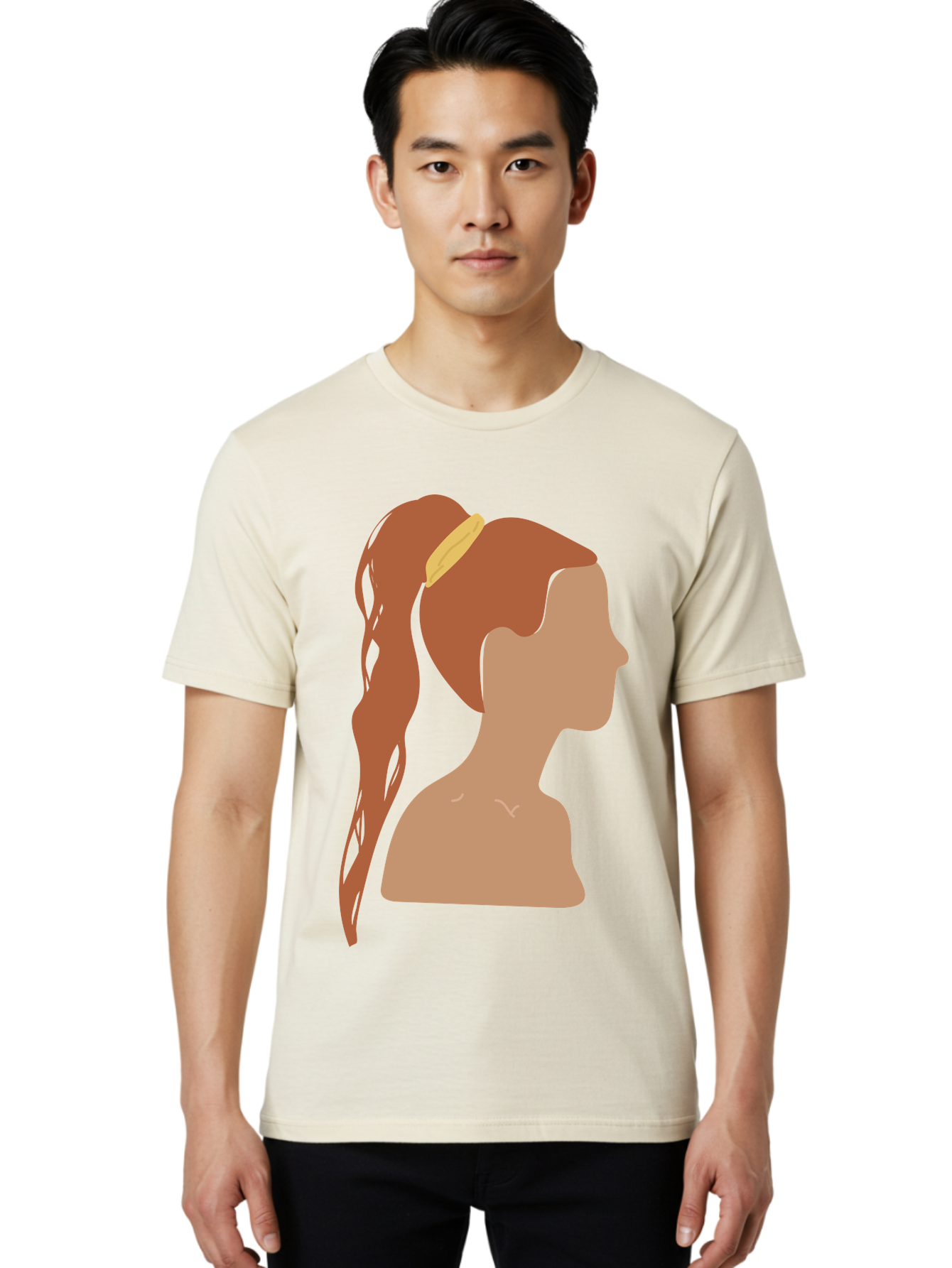 Woman-With-Pigtail Men'S Graphic Tee, 100% Cotton, Comfortable Casual Summer Wear, Machine Washable, Girl Profile, Pigtail Hairstyle, Yellow Hairband, Simple Illustration, Minimalist Design, Elegant Look, Simple Shapes, Cartoon-Style, Aae082 12